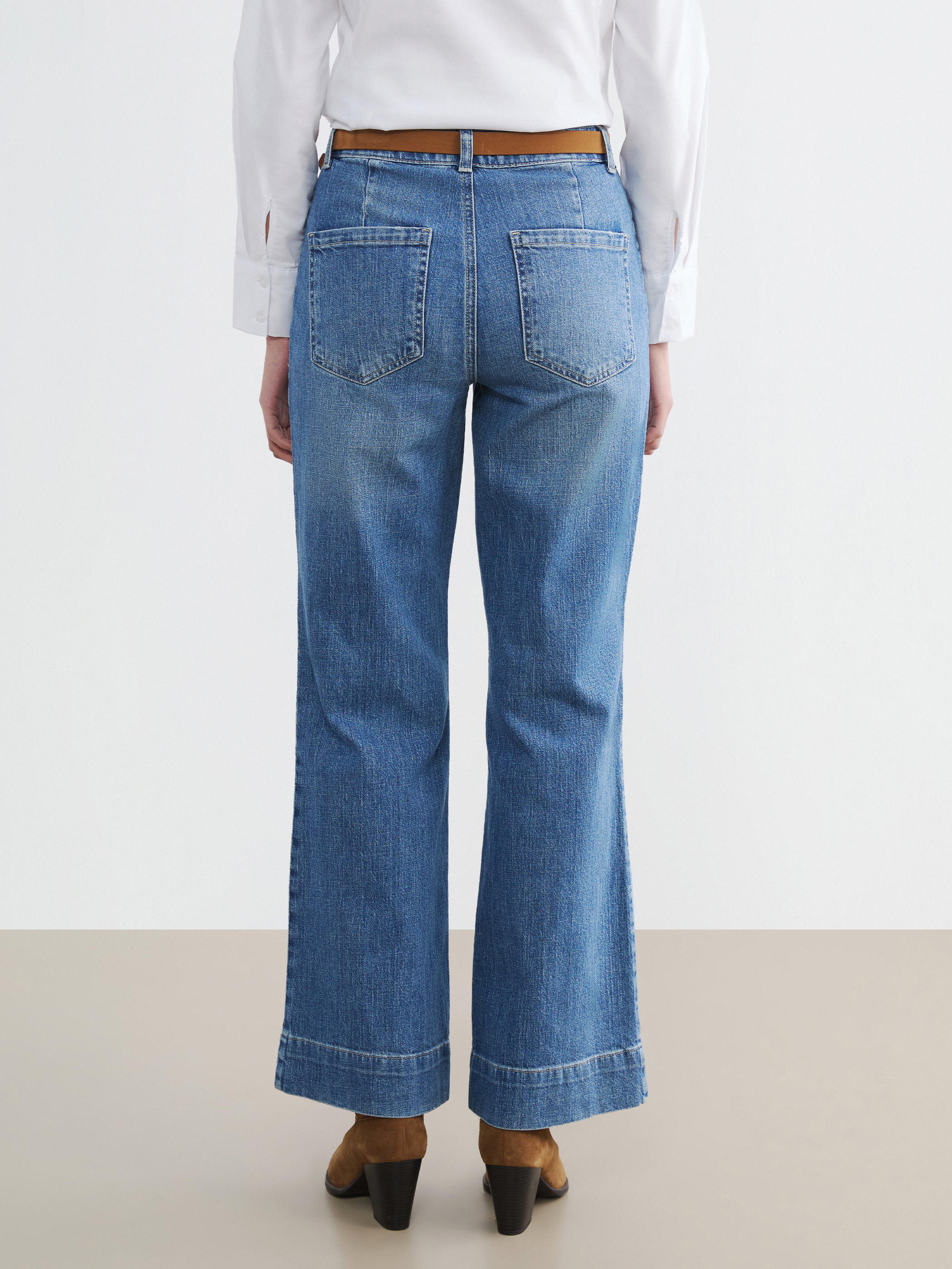 LCW Jeans Beli Kemerli Wideleg Kadın Jean Pantolon görsel 4