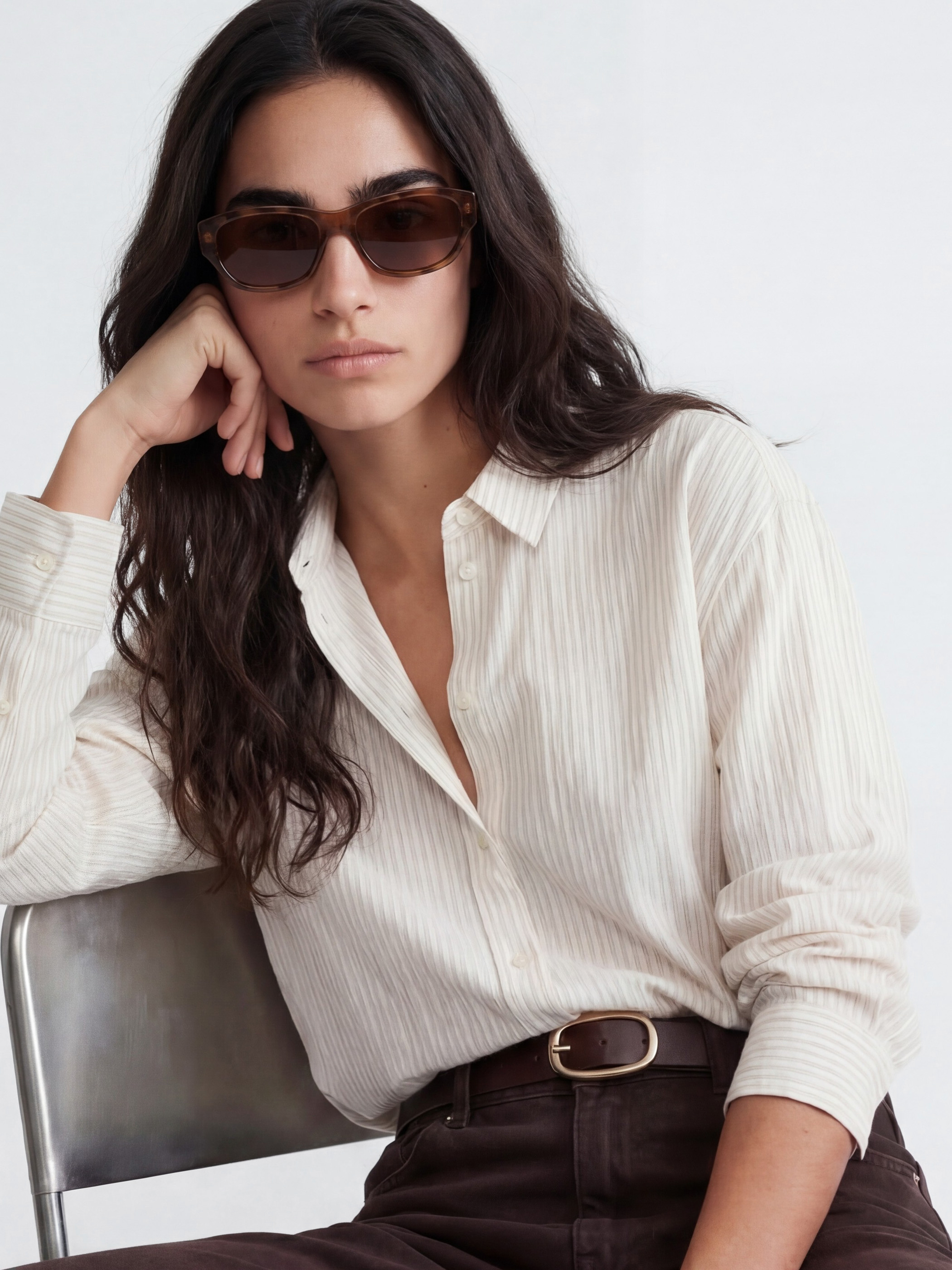 LCW Vision Çizgili Oversize Kadın Gömlek