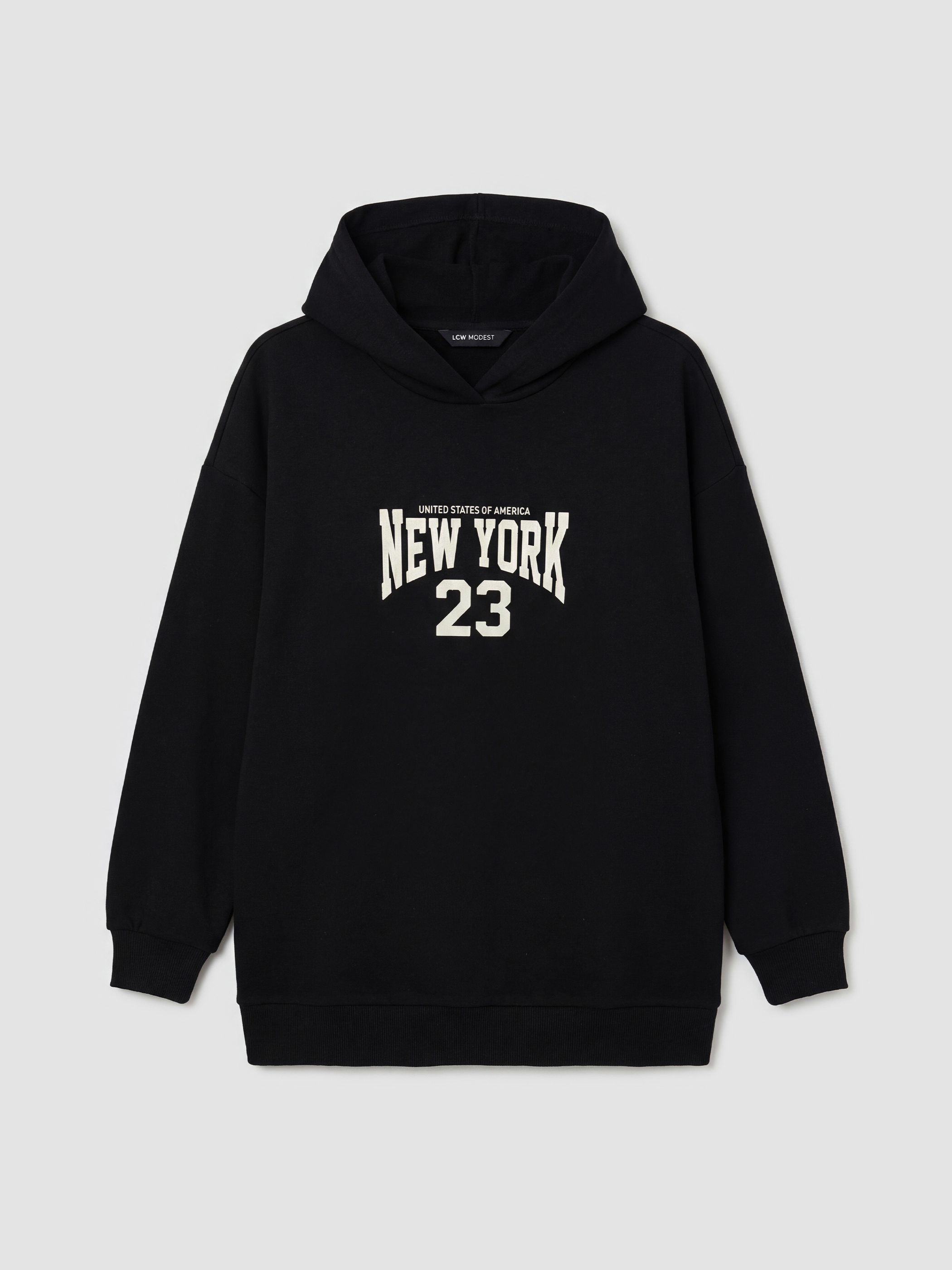 LCW Modest Kapüşonlu New York Baskılı Kadın Sweatshirt Tunik görsel 4