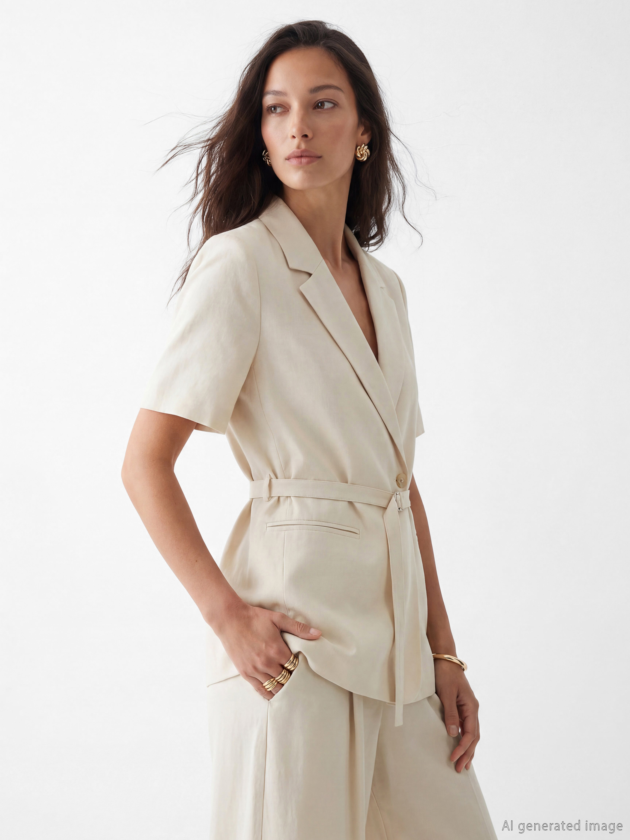 LCW STUDIO Kuşaklı Modal Karışımlı Kadın Blazer Ceket görsel 2