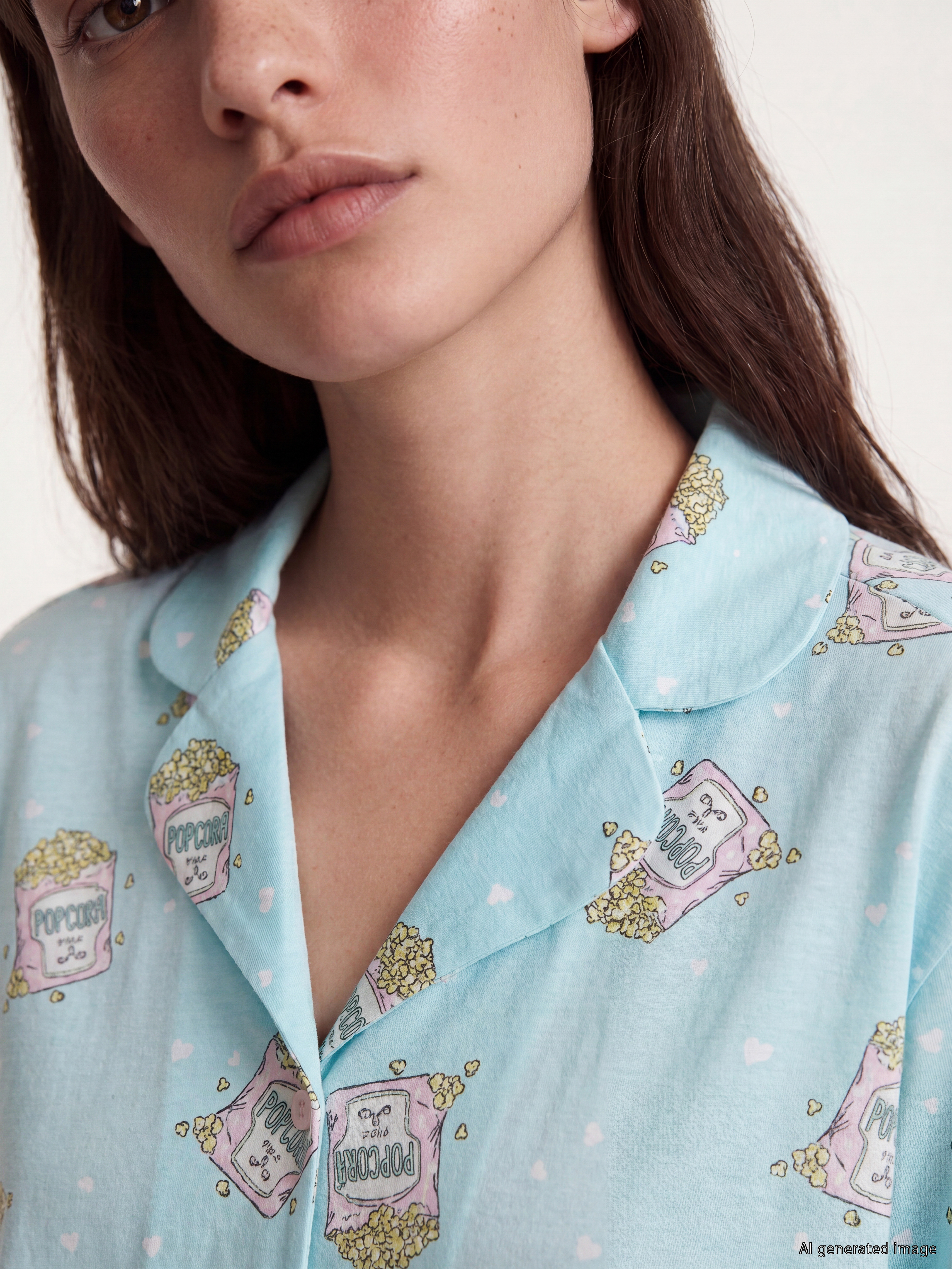 LCW Young Gömlek Yaka Baskılı Kadın Şortlu Pijama Takımı görsel 3