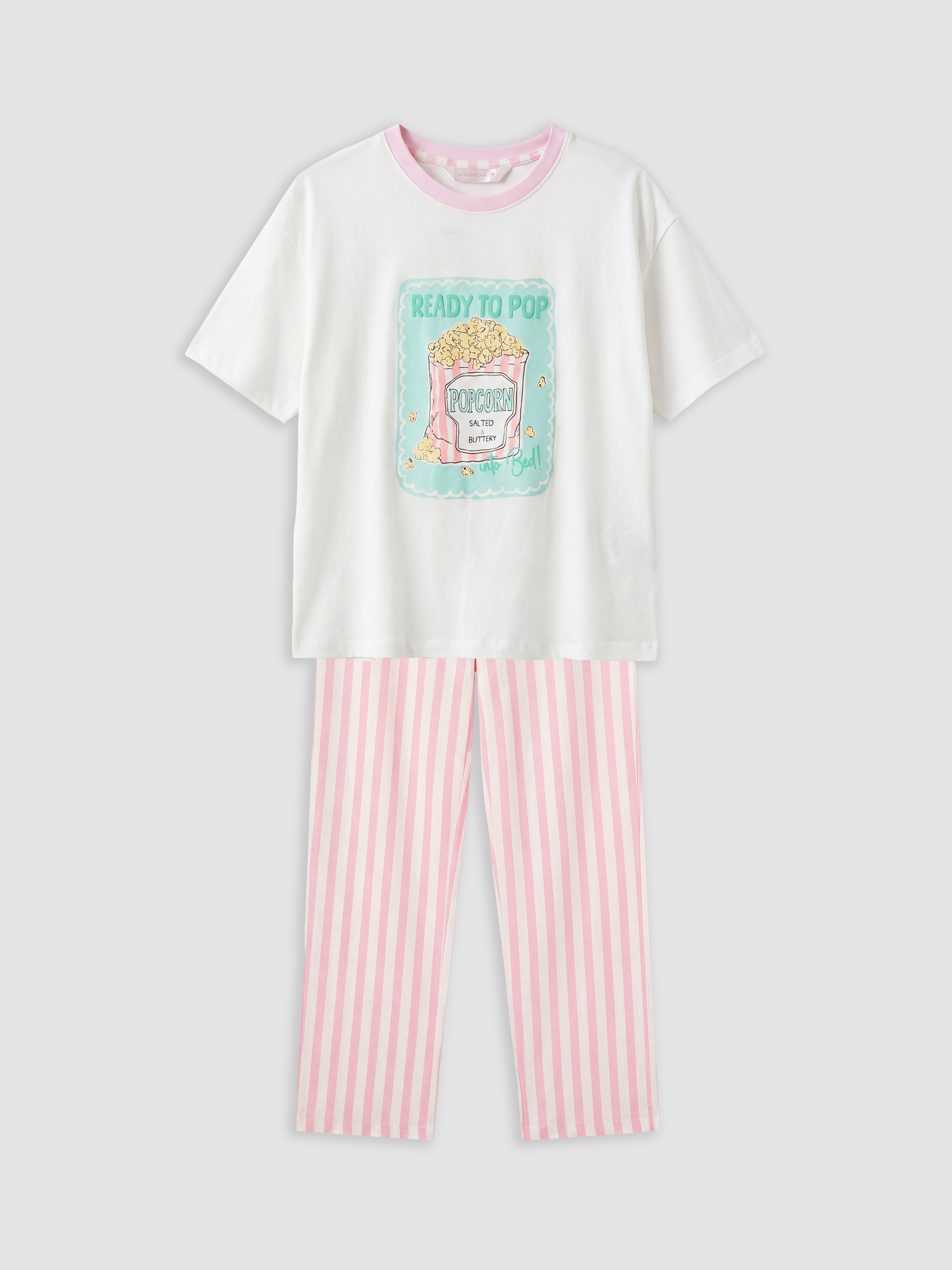 LCW Young Bisiklet Yaka Baskılı Kadın Pijama Takımı görsel 5