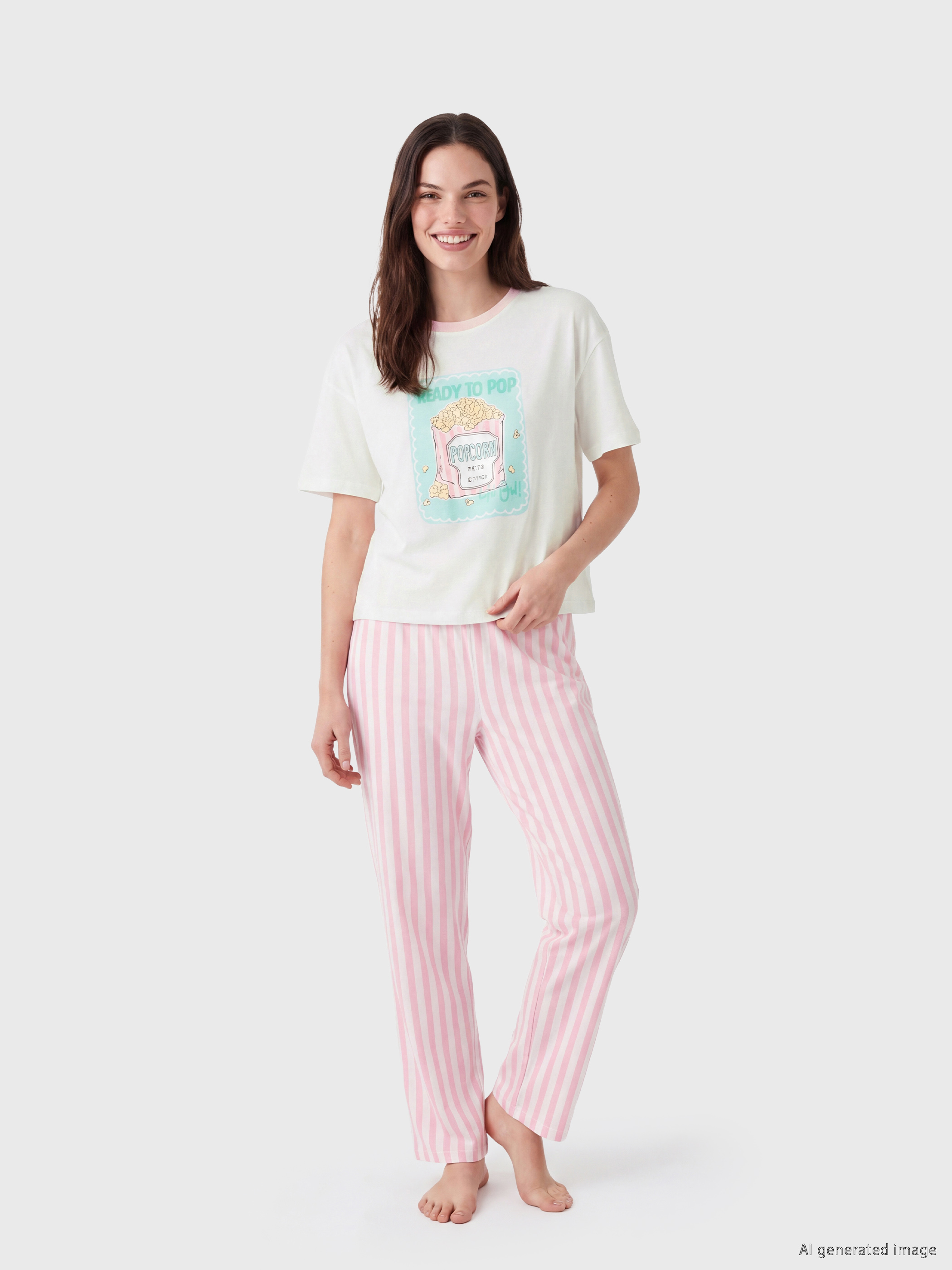 LCW Young Bisiklet Yaka Baskılı Kadın Pijama Takımı