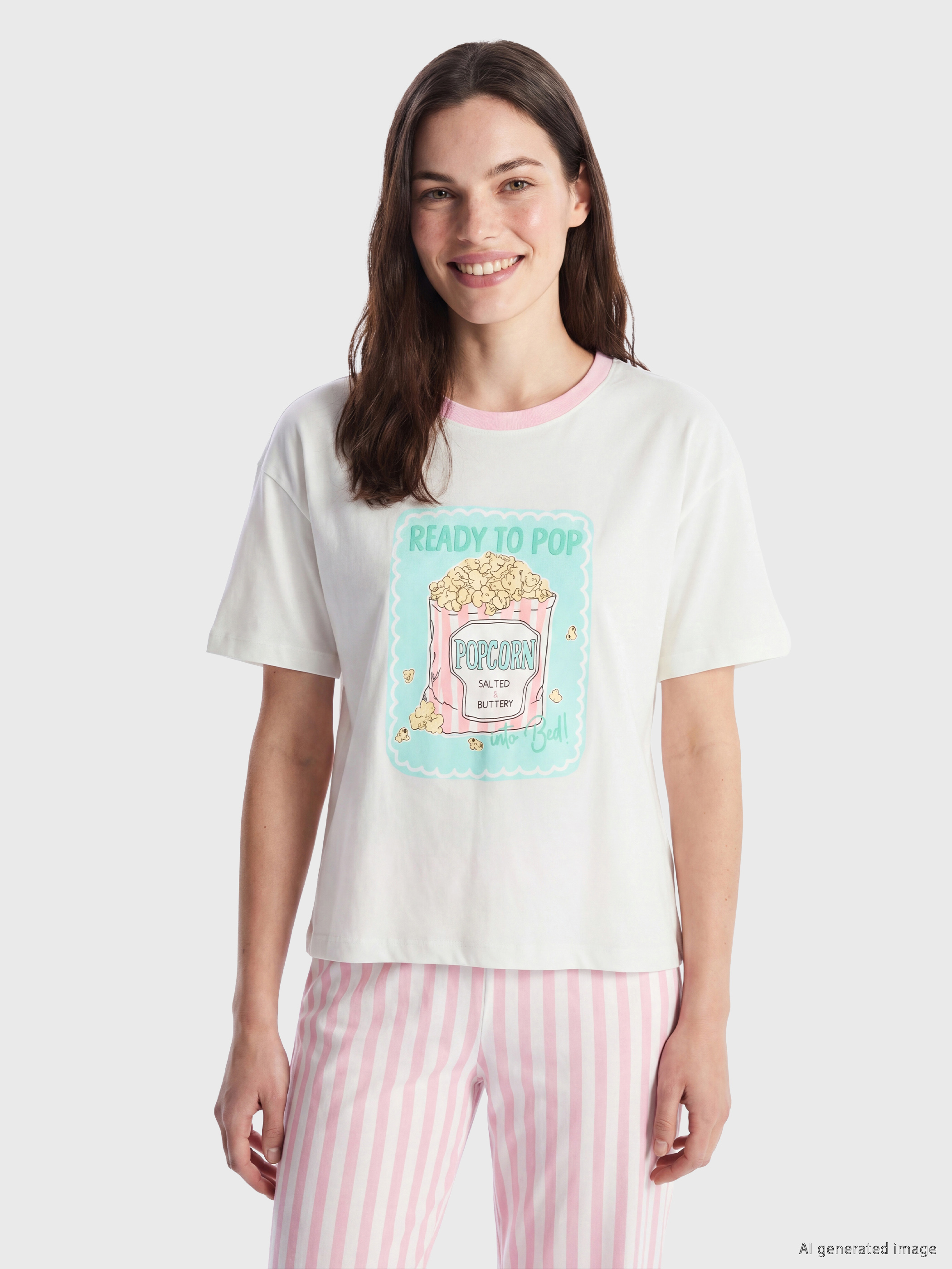 LCW Young Bisiklet Yaka Baskılı Kadın Pijama Takımı görsel 2