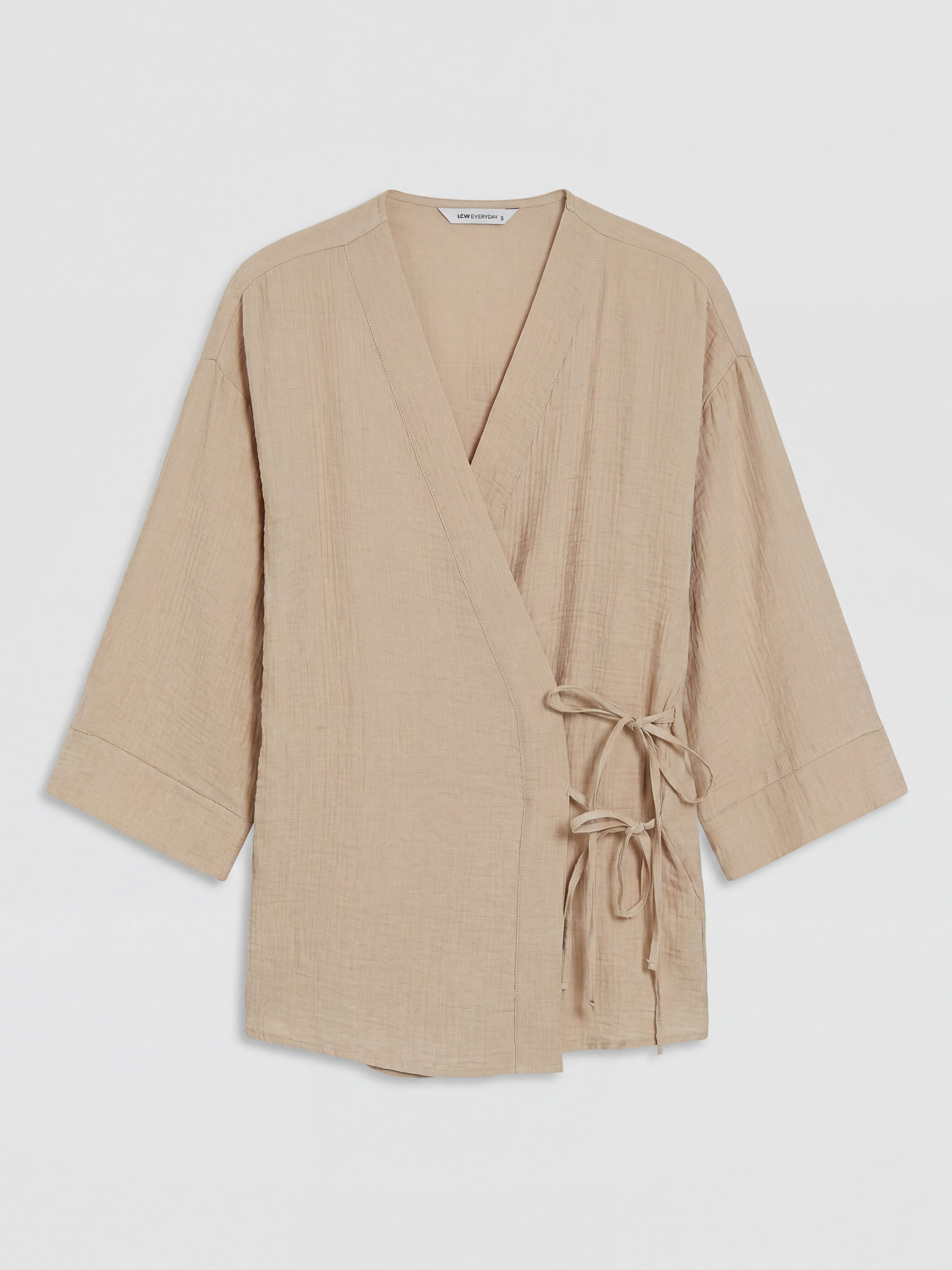 LCW EVERYDAY Kruvaze Yaka Müslin Oversize Kadın Kimono görsel 5