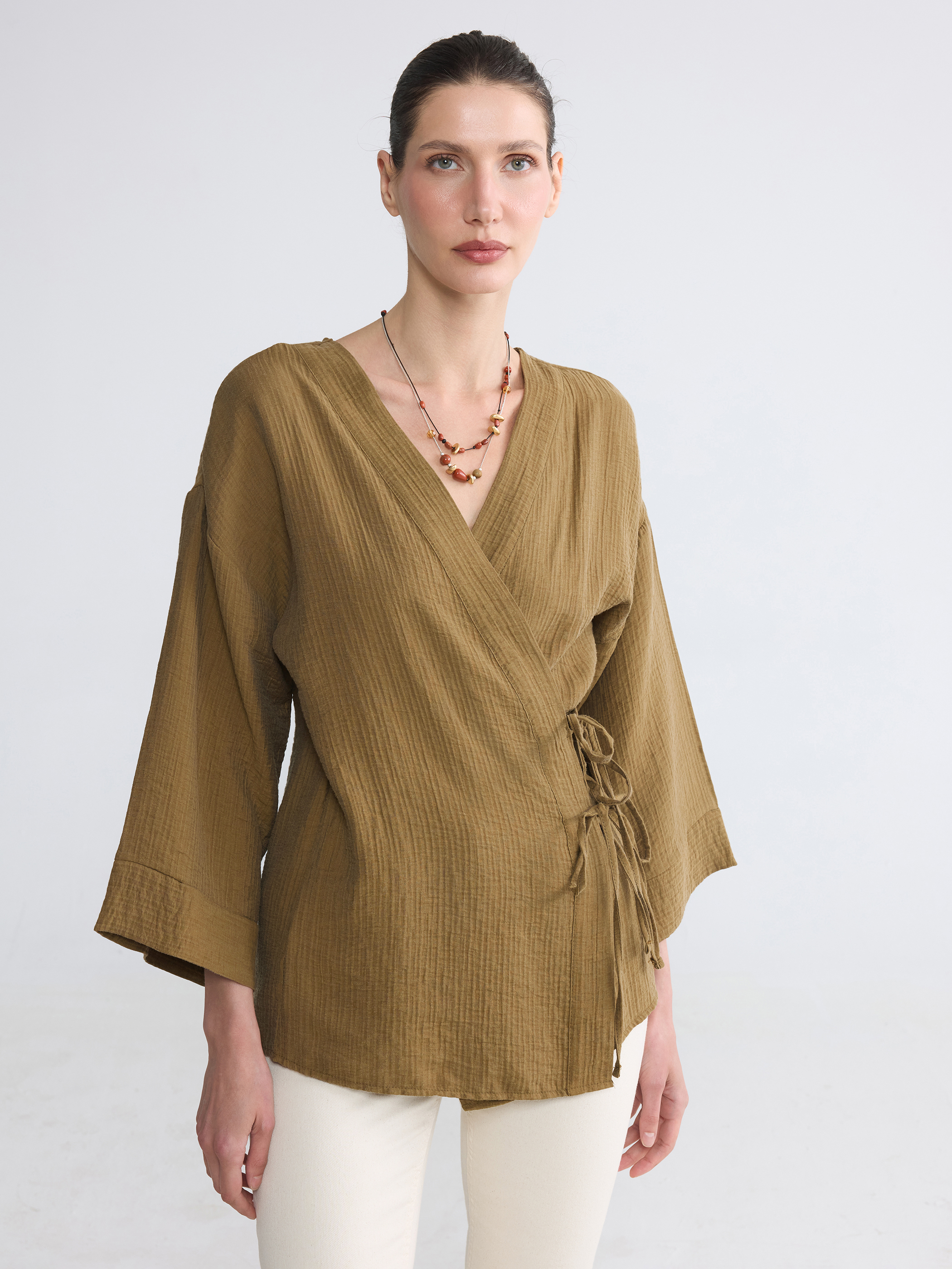 LCW EVERYDAY Kruvaze Yaka Müslin Oversize Kadın Kimono