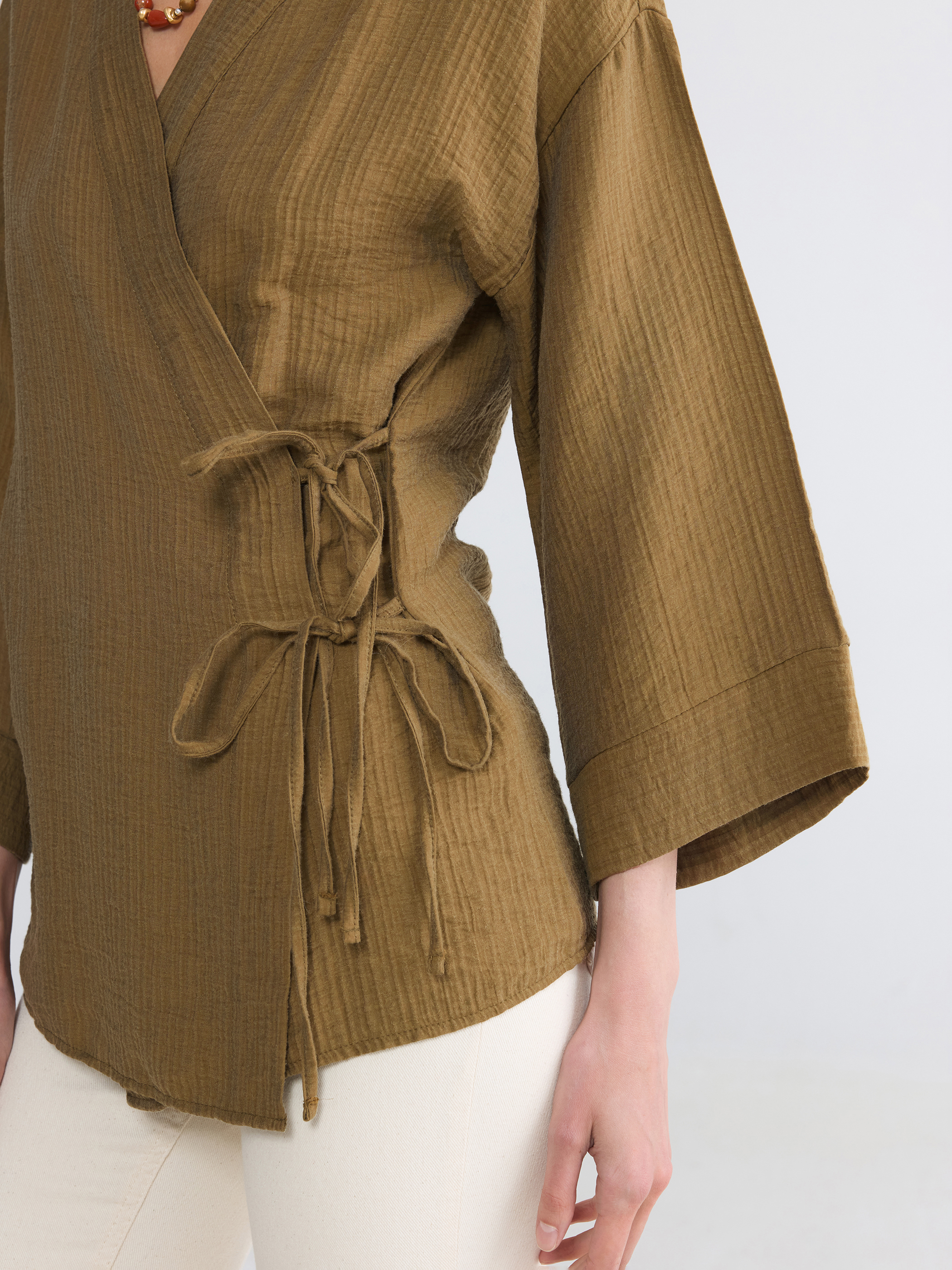 LCW EVERYDAY Kruvaze Yaka Müslin Oversize Kadın Kimono görsel 3