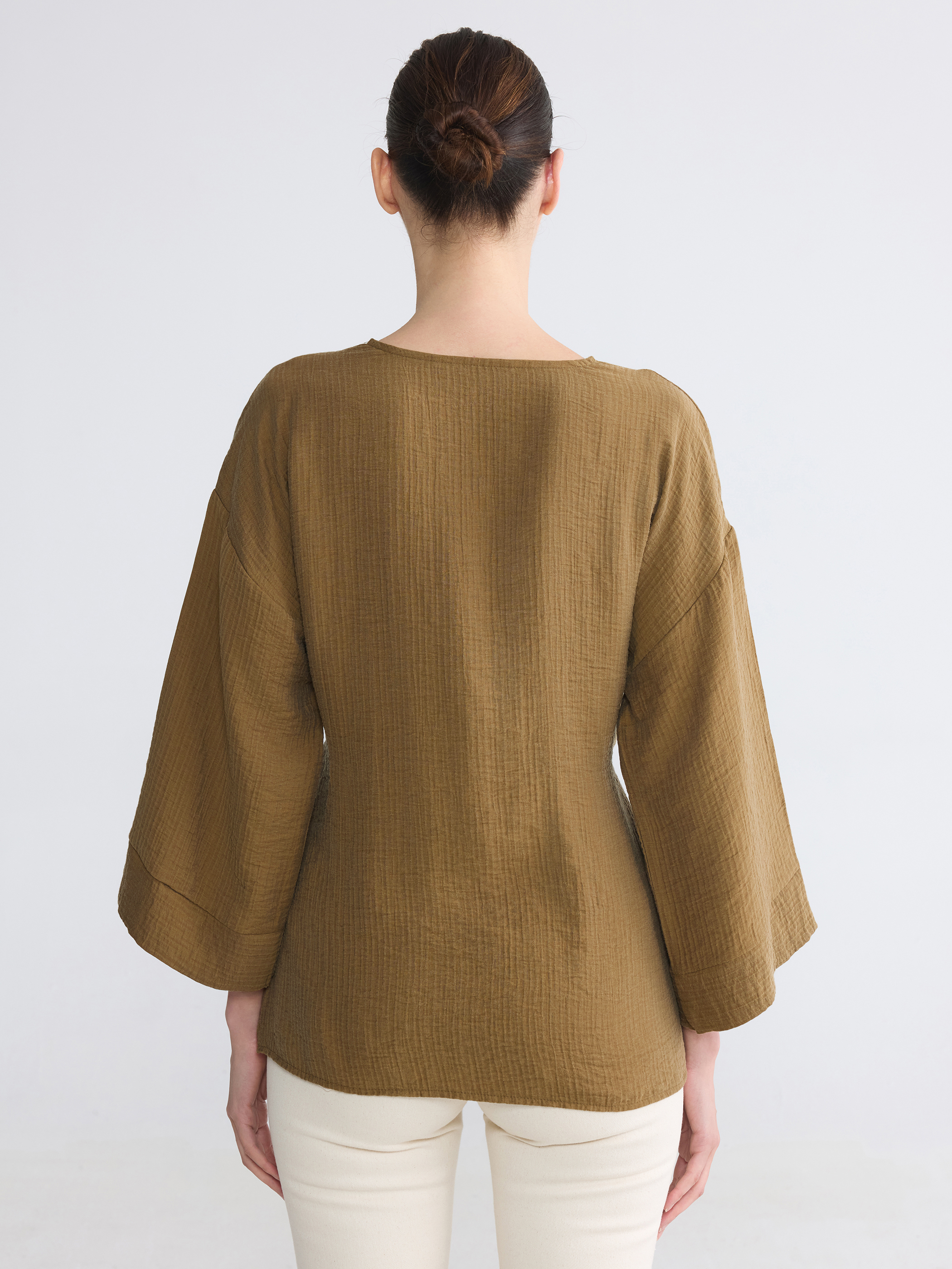 LCW EVERYDAY Kruvaze Yaka Müslin Oversize Kadın Kimono görsel 4