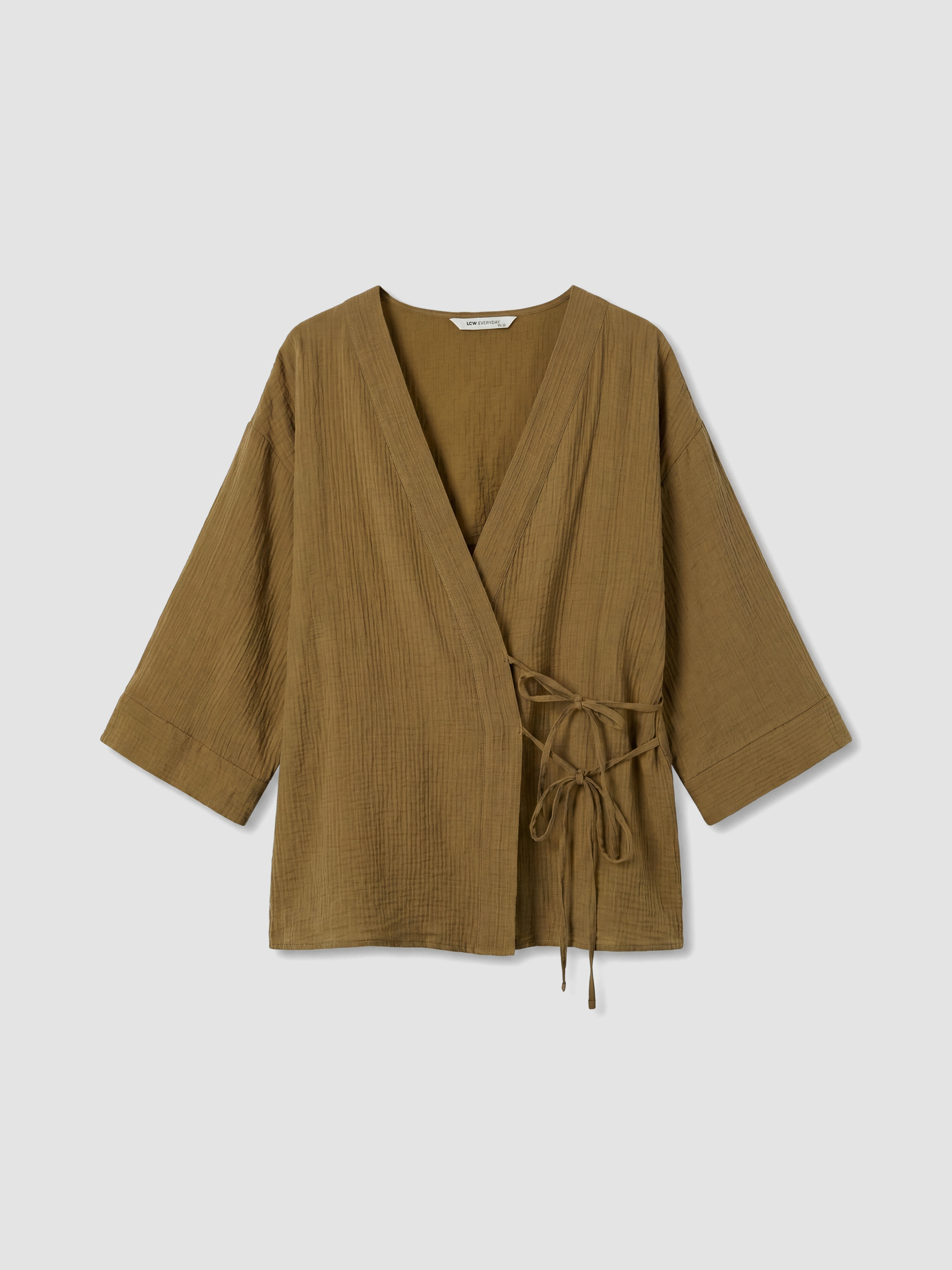 LCW EVERYDAY Kruvaze Yaka Müslin Oversize Kadın Kimono görsel 5