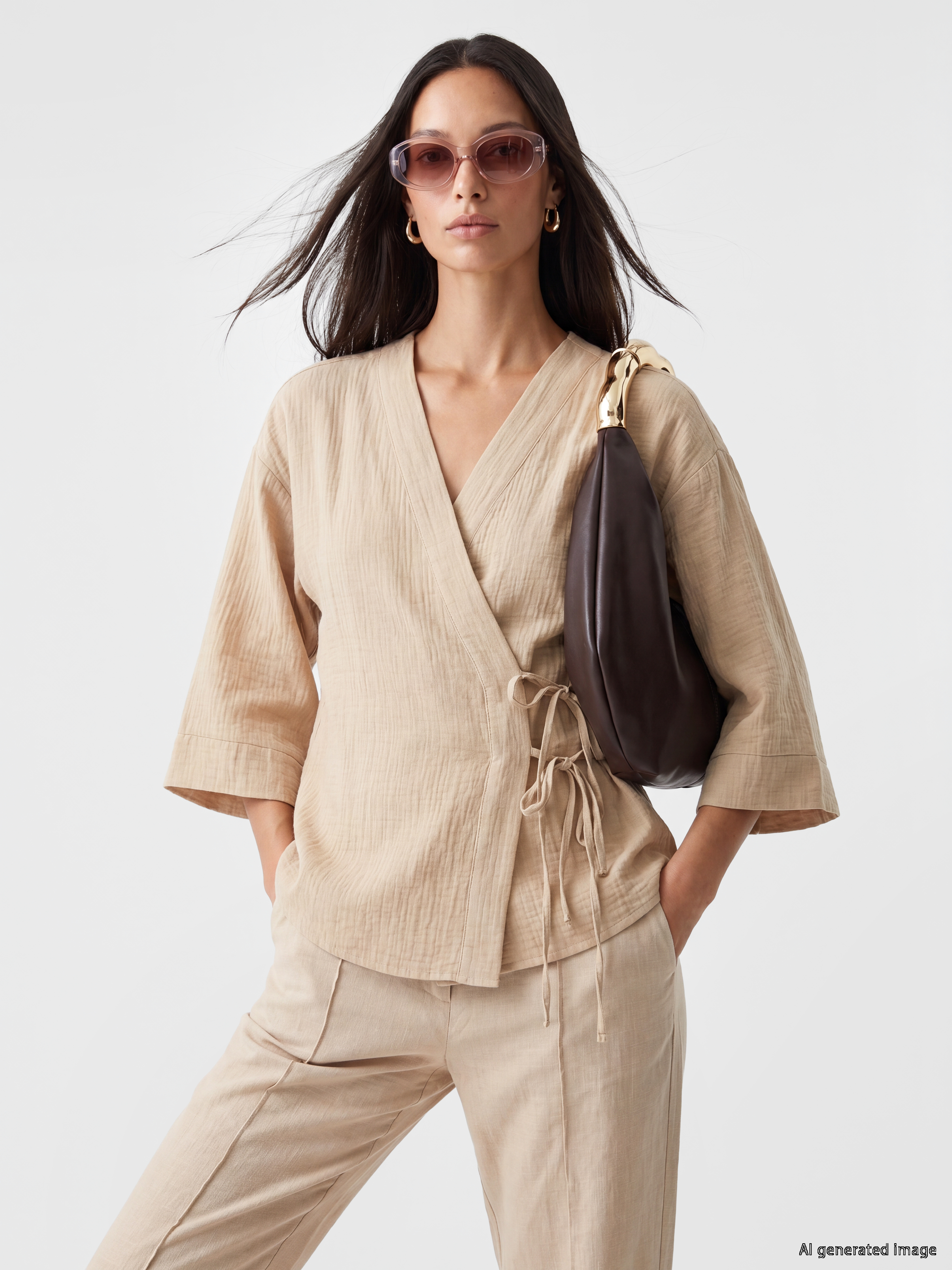 LCW EVERYDAY Kruvaze Yaka Müslin Oversize Kadın Kimono