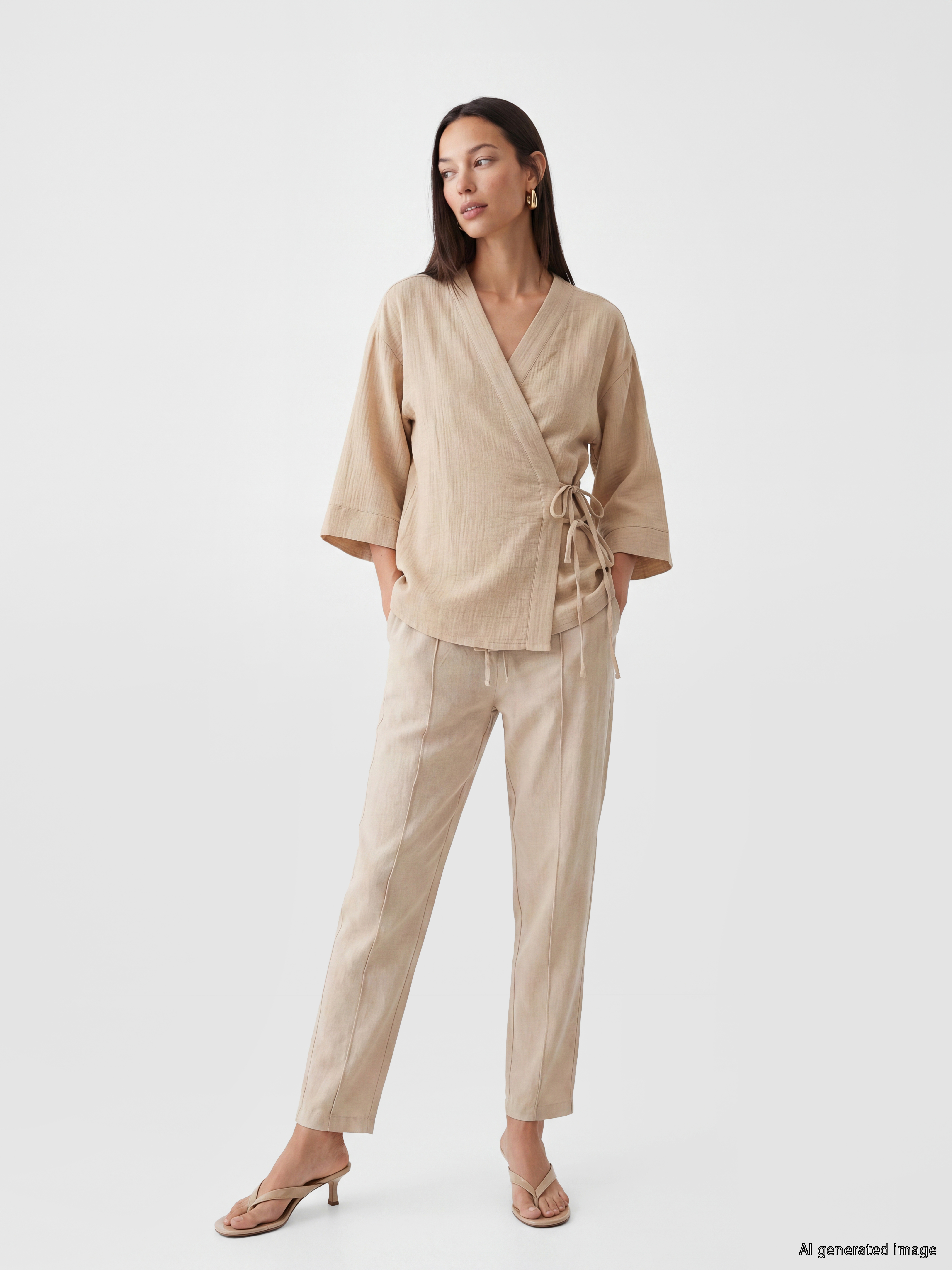 LCW EVERYDAY Kruvaze Yaka Müslin Oversize Kadın Kimono görsel 2