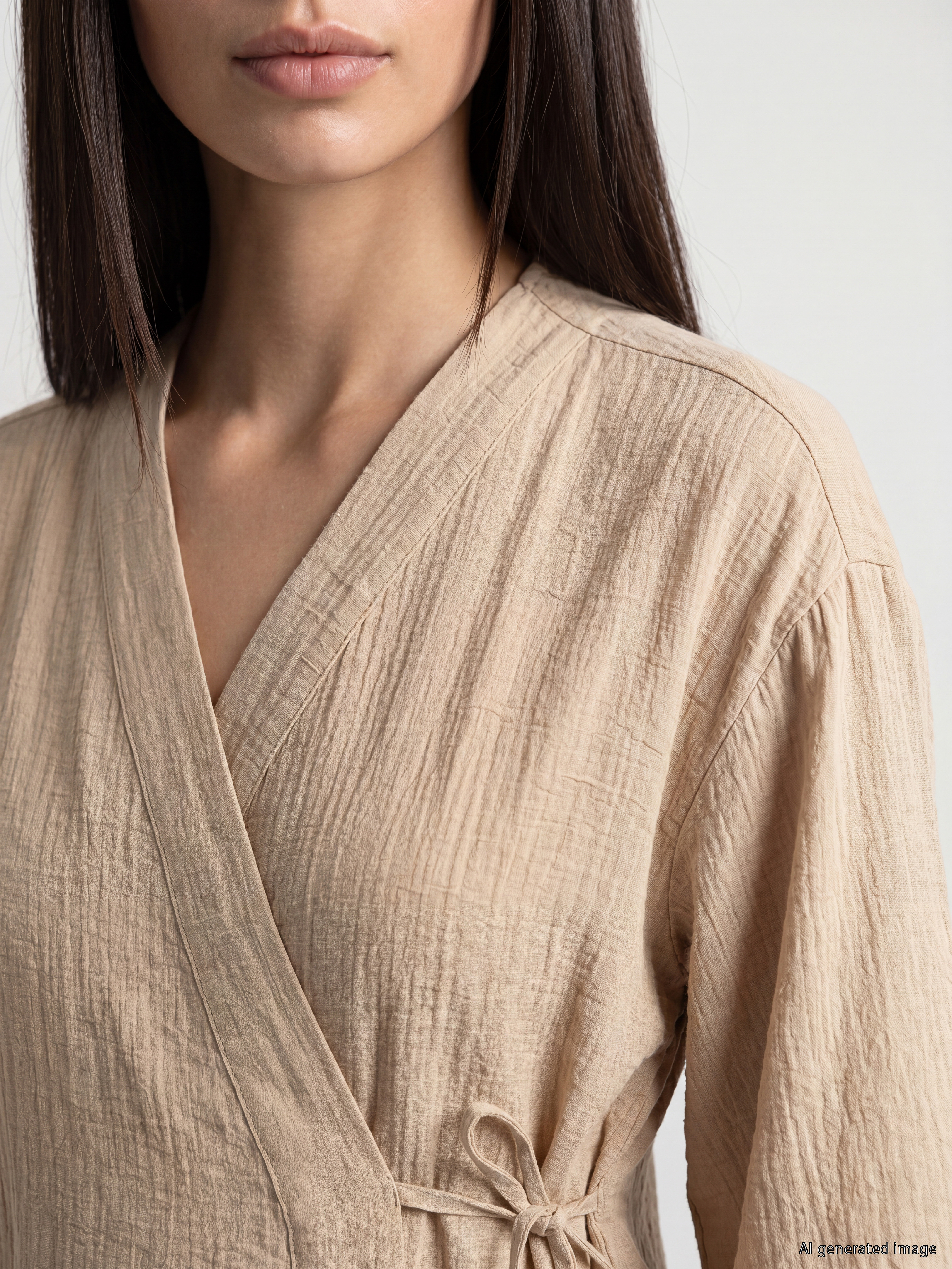 LCW EVERYDAY Kruvaze Yaka Müslin Oversize Kadın Kimono görsel 3