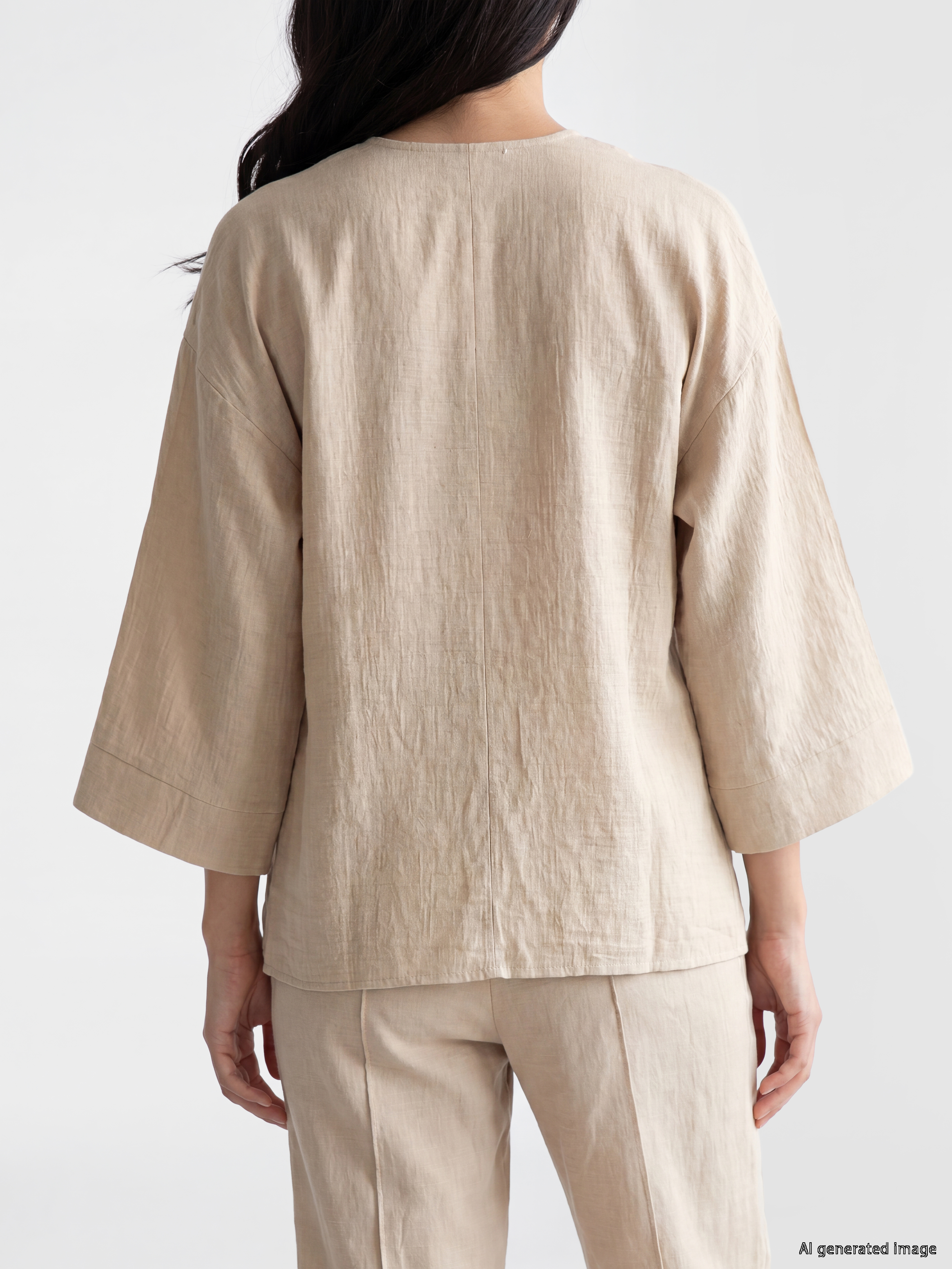 LCW EVERYDAY Kruvaze Yaka Müslin Oversize Kadın Kimono görsel 4
