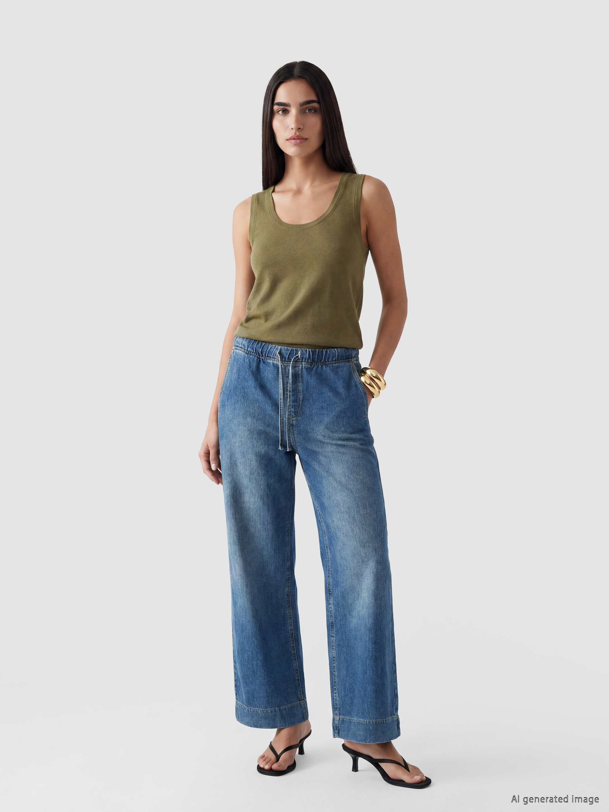 LCW Vision Beli Lastikli Wideleg Kadın Jean Pantolon