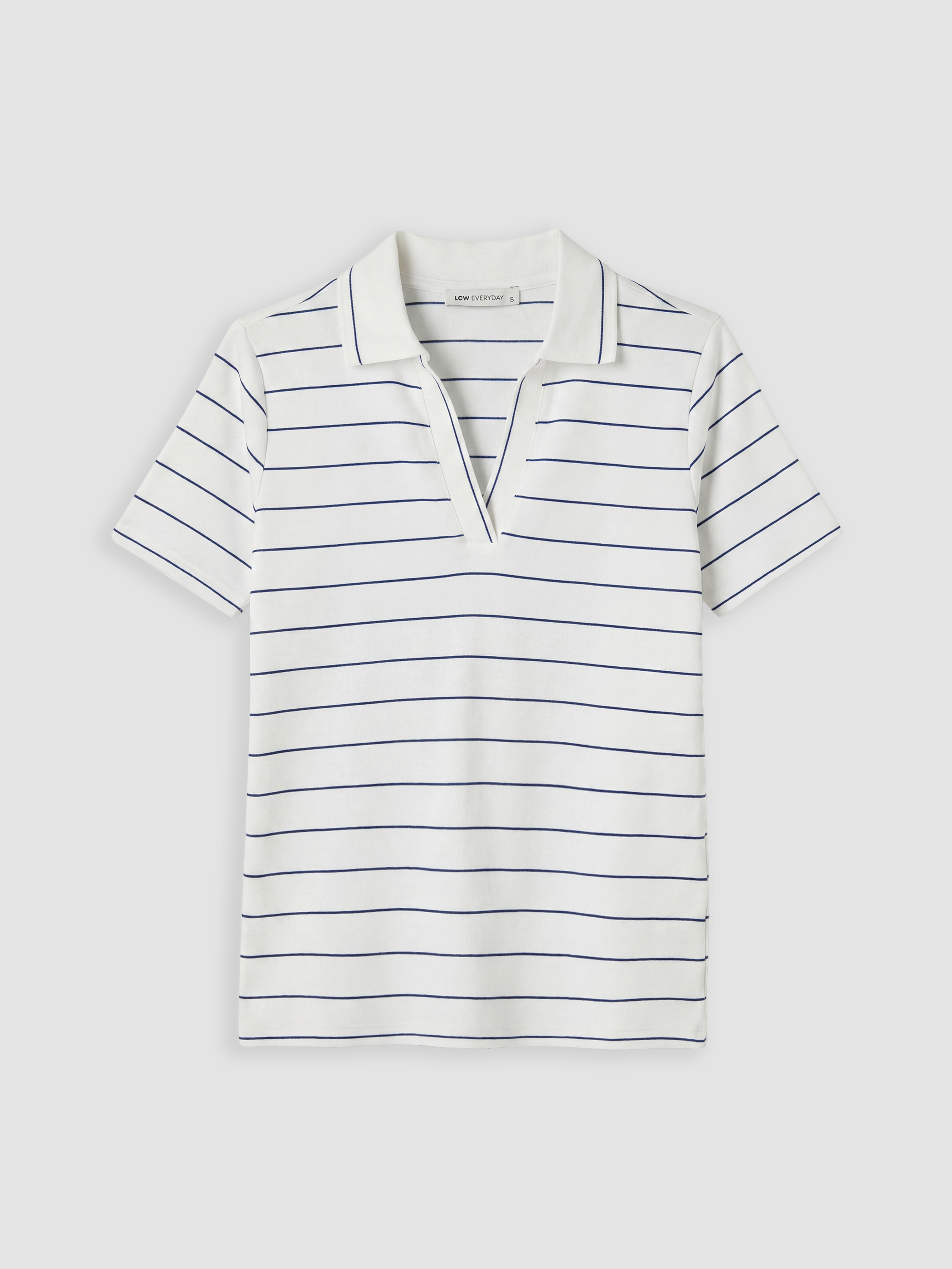 LCW EVERYDAY Polo Yaka Çizgili Kadın Tişört görsel 5