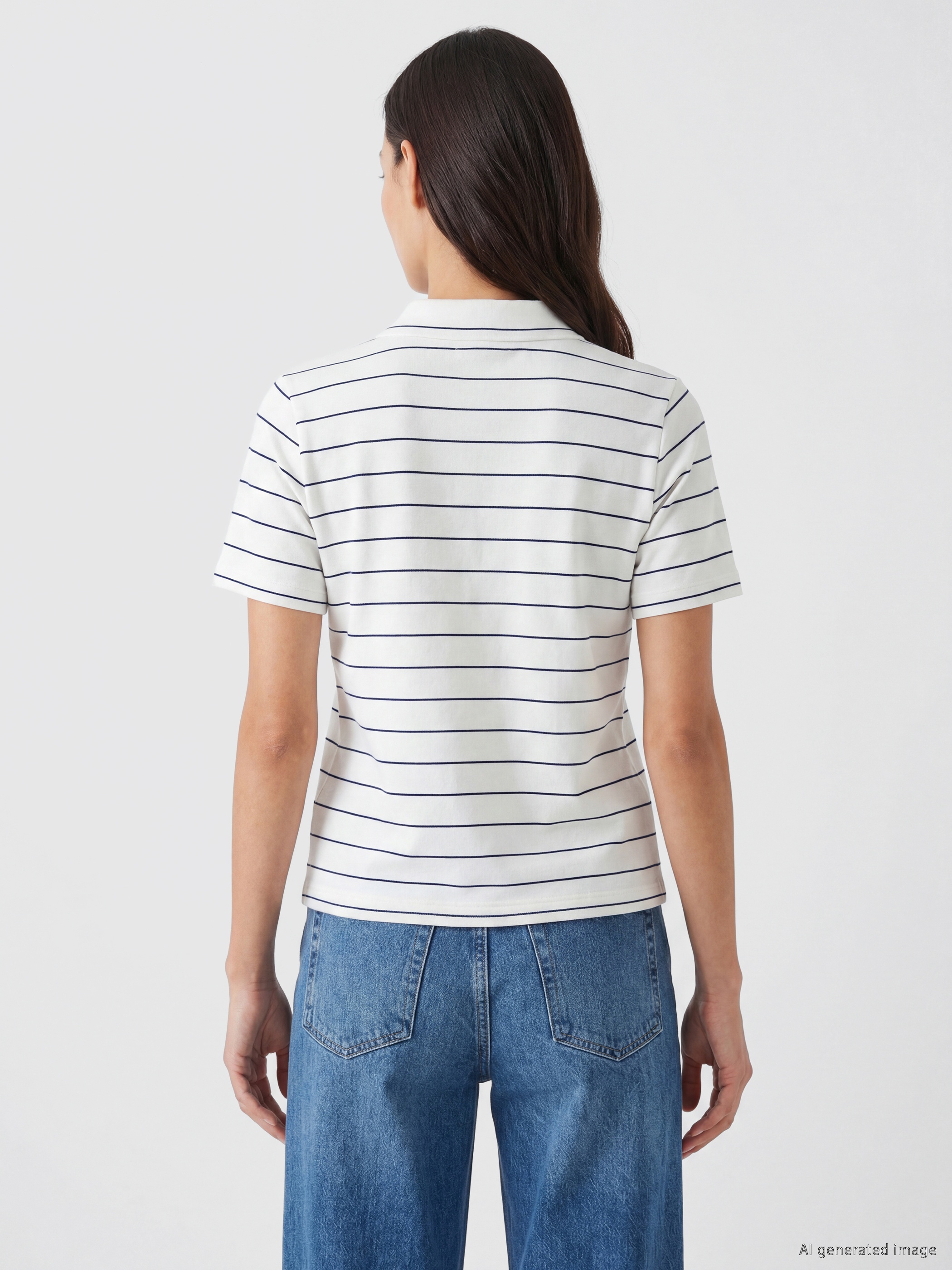 LCW EVERYDAY Polo Yaka Çizgili Kadın Tişört görsel 4