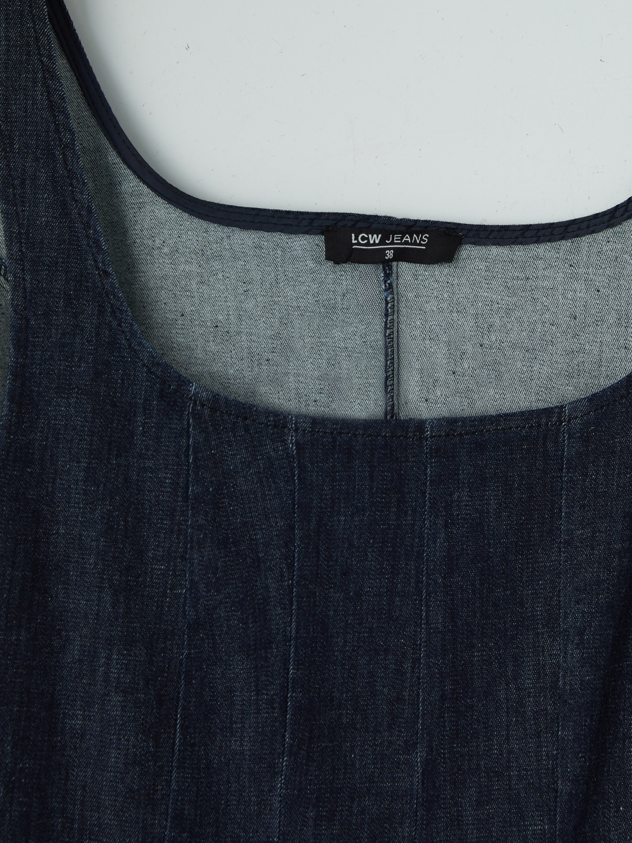 LCW Jeans Kare Yaka Peplum Mini Jean Elbise görsel 7