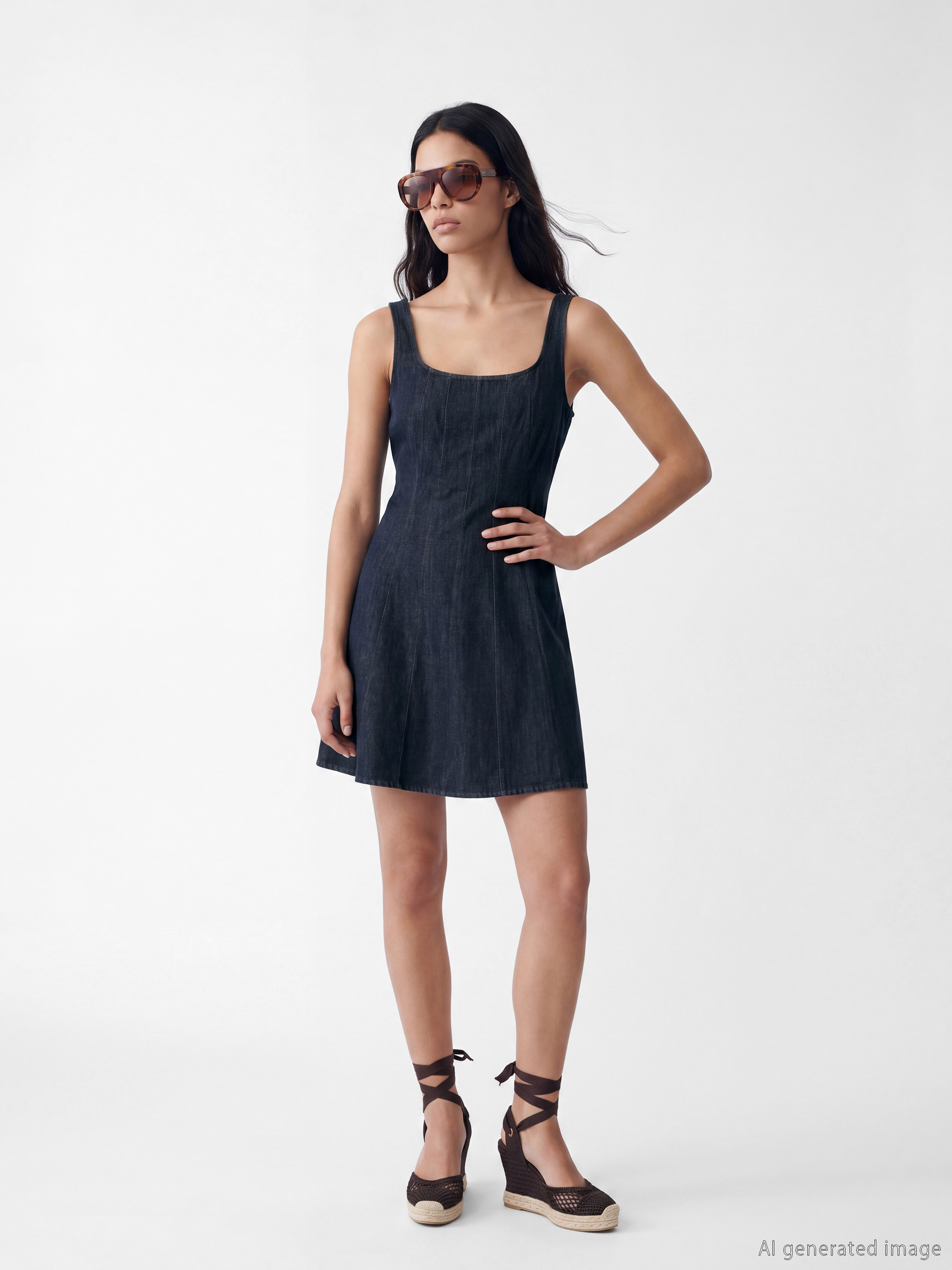 LCW Jeans Kare Yaka Peplum Mini Jean Elbise