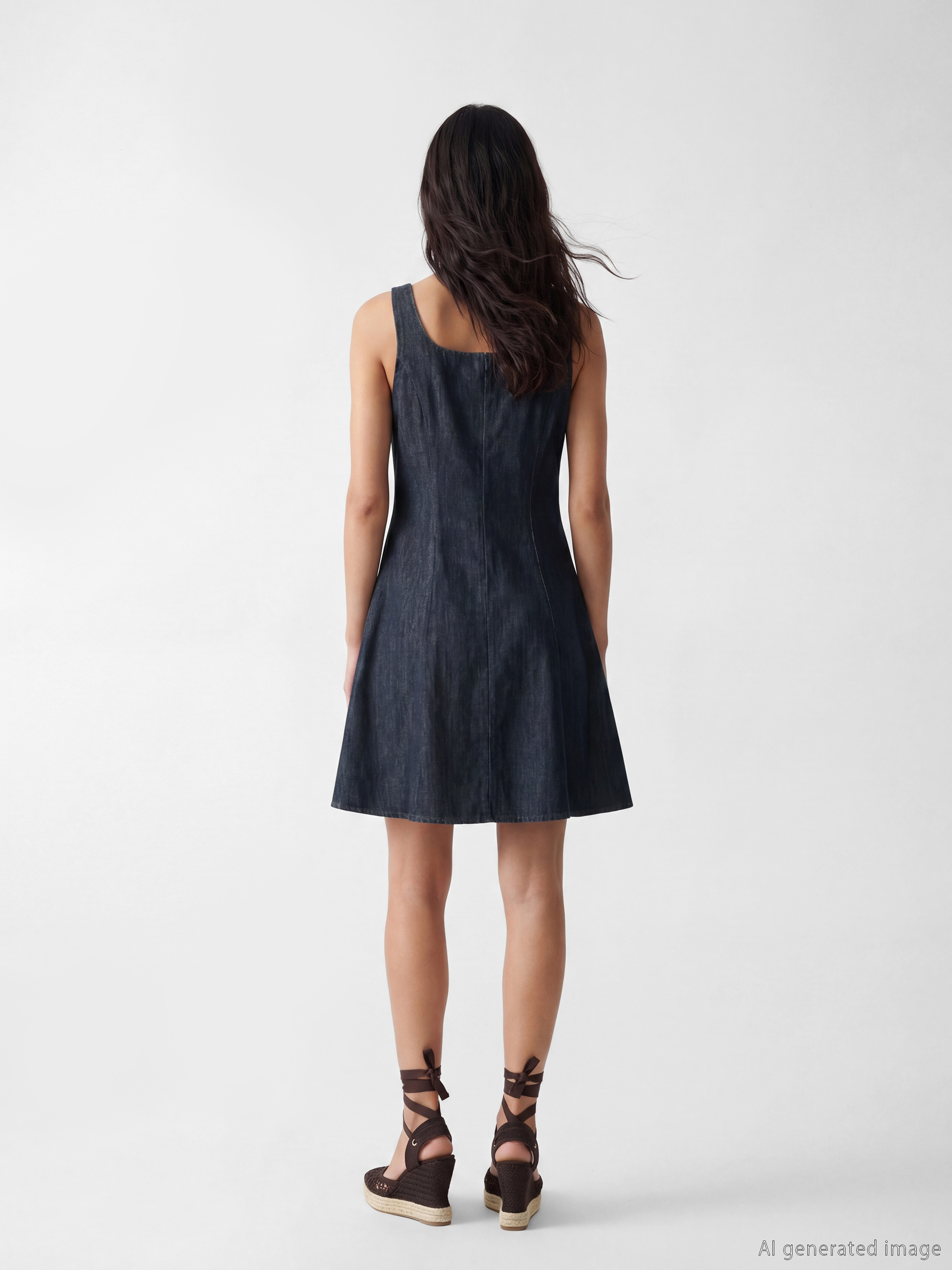 LCW Jeans Kare Yaka Peplum Mini Jean Elbise görsel 4
