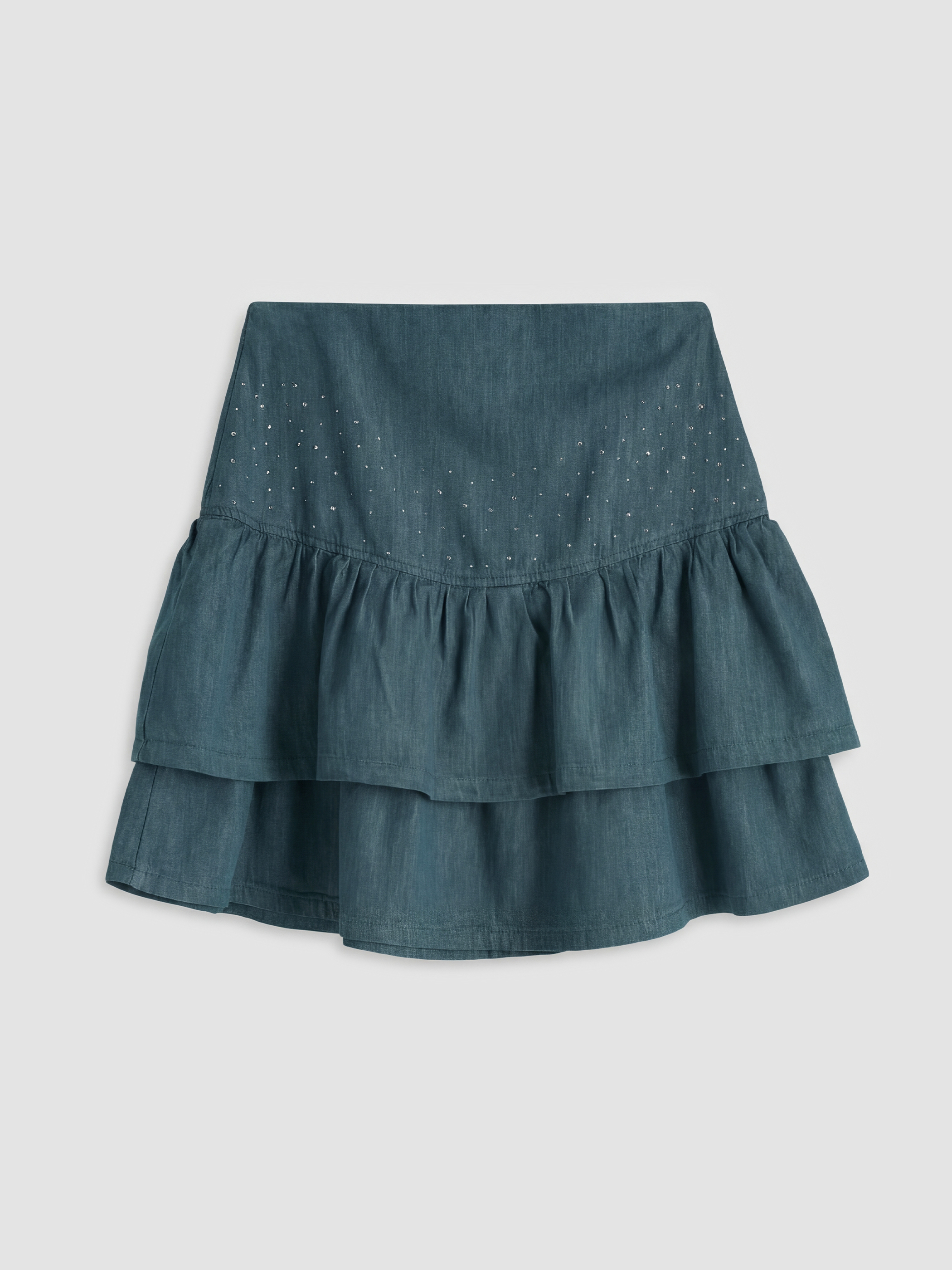 Natuvera Beli Fermuarlı Taşlı Katkat Mini Jean Etek görsel 6