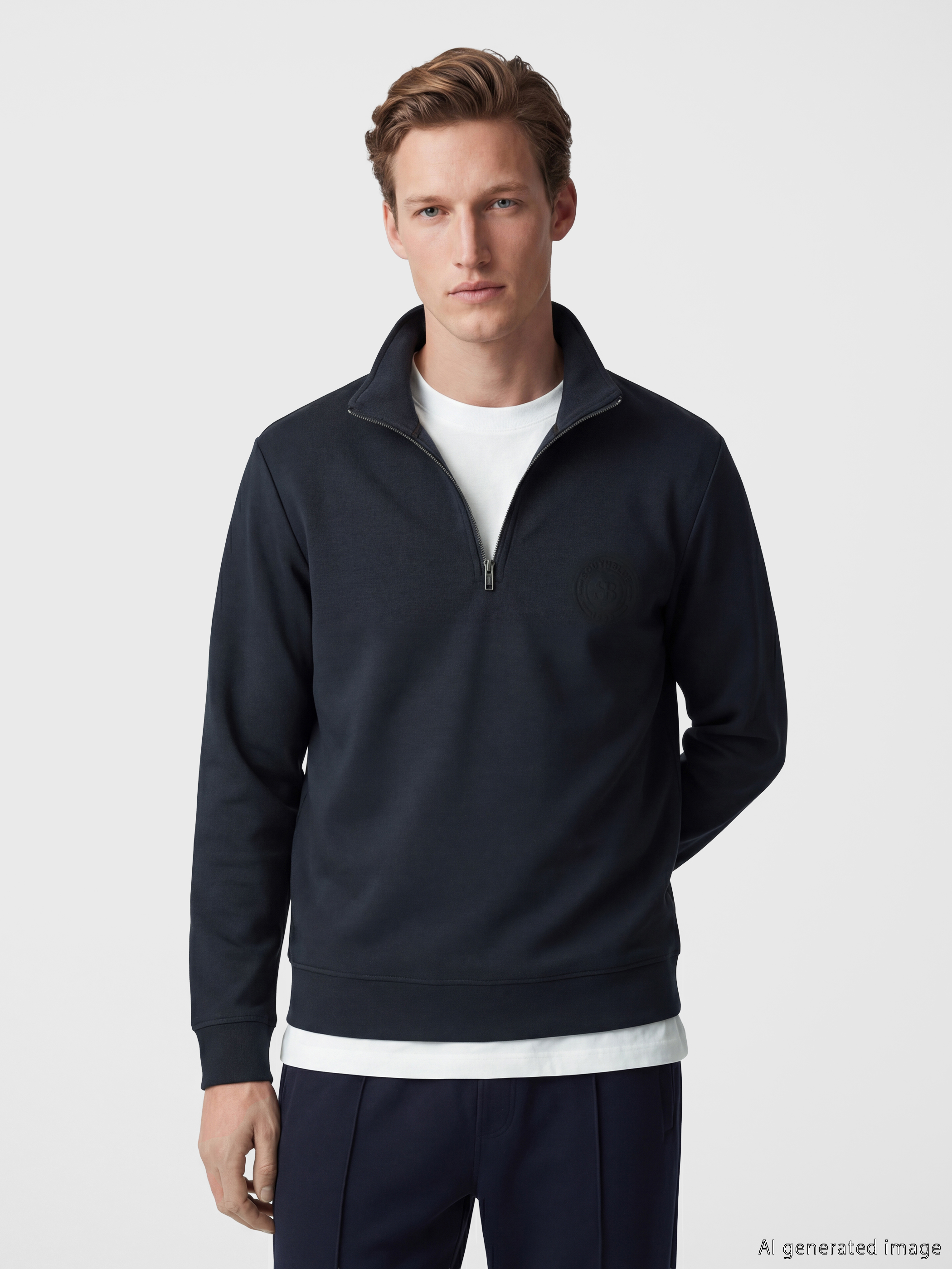 SOUTHBLUE Fermuarlı Dik Yaka Nakışlı Erkek Sweatshirt