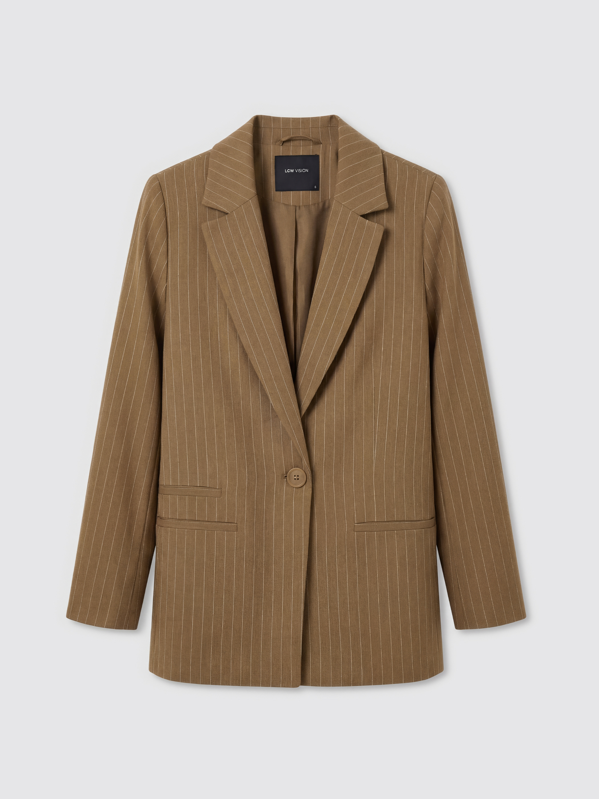 LCW Vision Çizgili Keten Karışımlı Kadın Blazer Ceket görsel 7