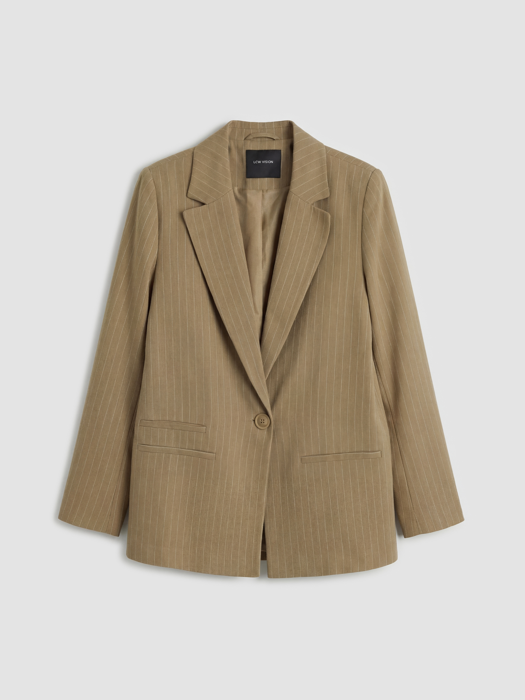 LCW Vision Çizgili Keten Karışımlı Kadın Blazer Ceket görsel 6