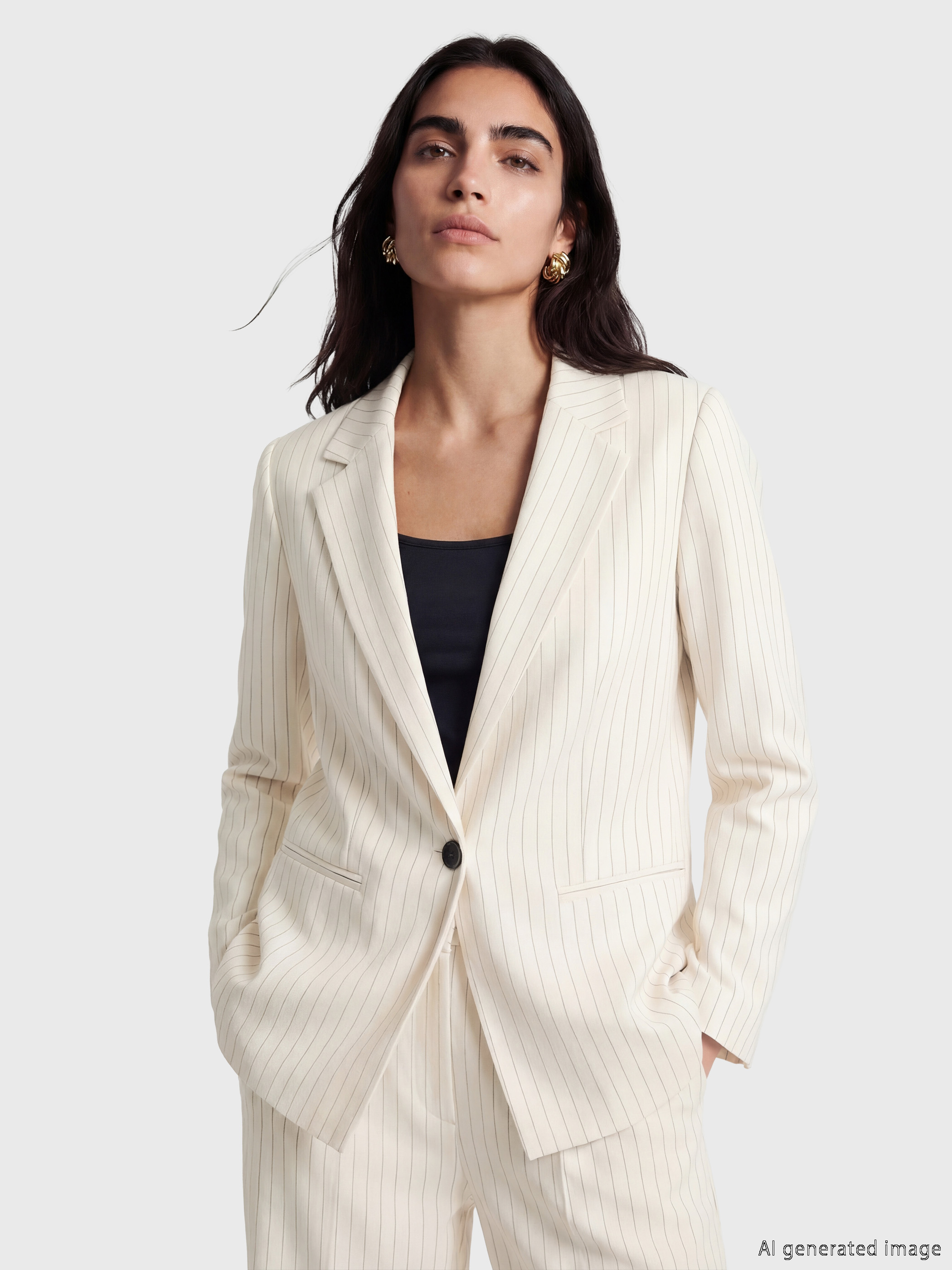 LCW Vision Çizgili Keten Karışımlı Kadın Blazer Ceket