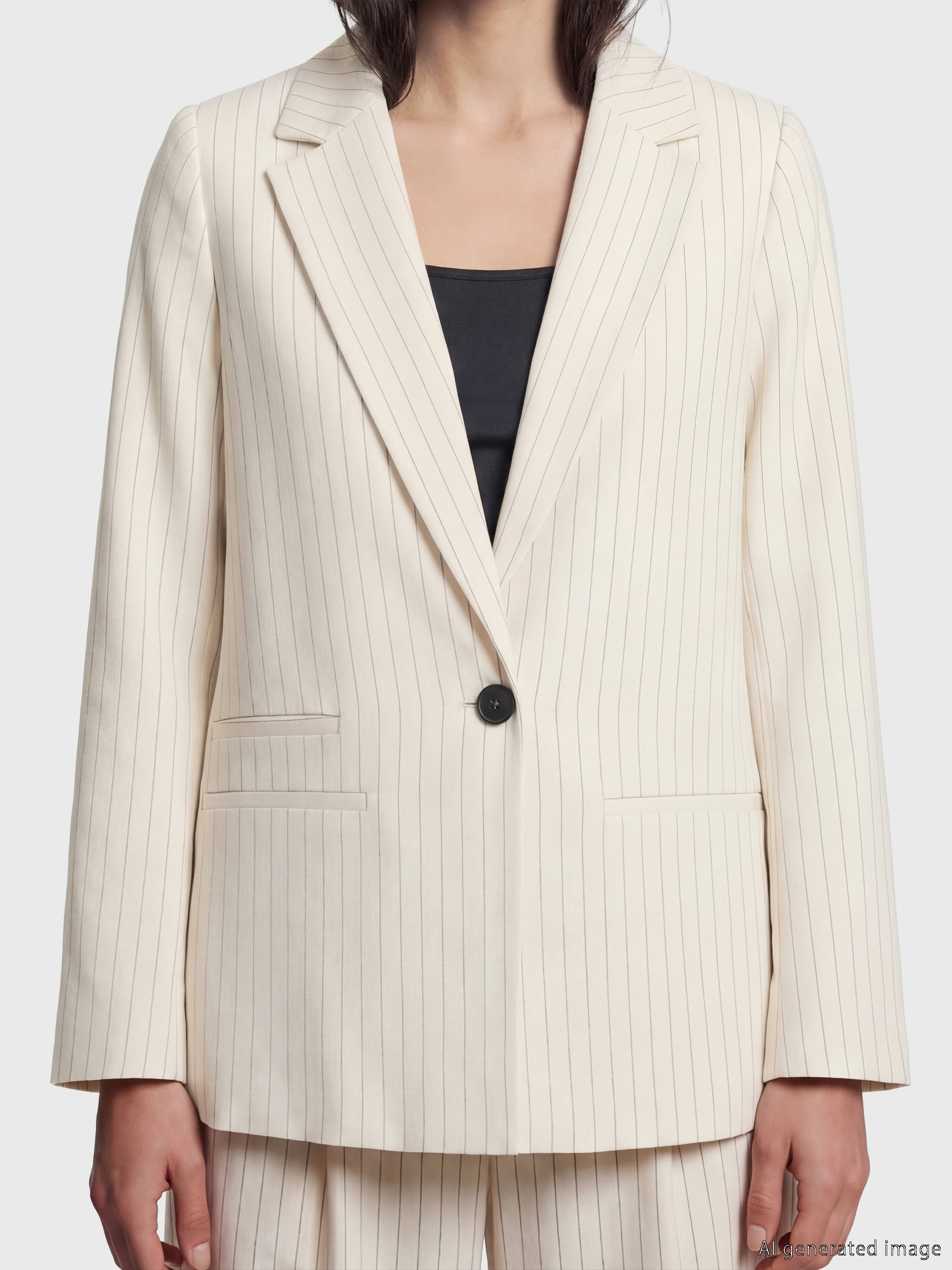 LCW Vision Çizgili Keten Karışımlı Kadın Blazer Ceket görsel 3