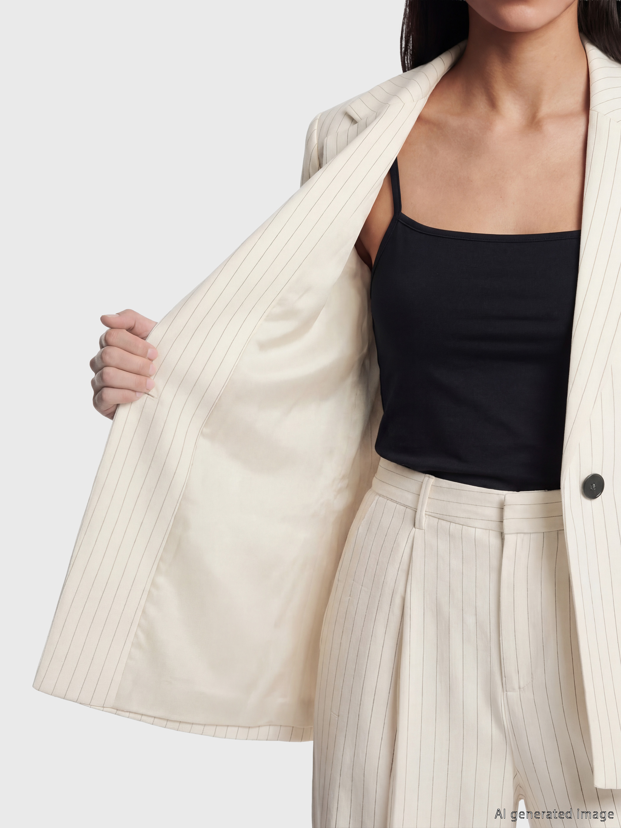 LCW Vision Çizgili Keten Karışımlı Kadın Blazer Ceket görsel 4