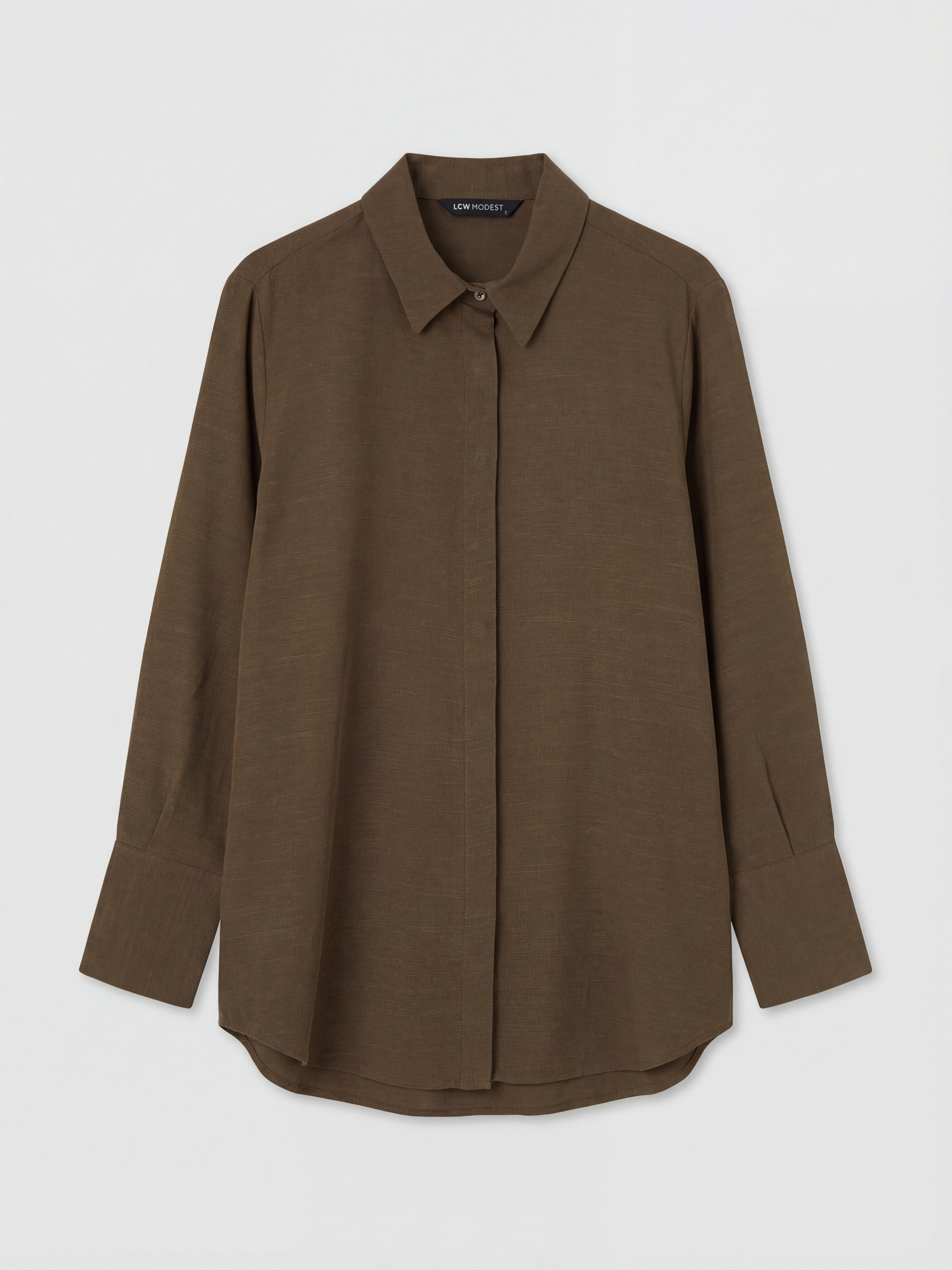 LCW Modest Oversize Keten Karışımlı Kadın Gömlek Tunik görsel 5