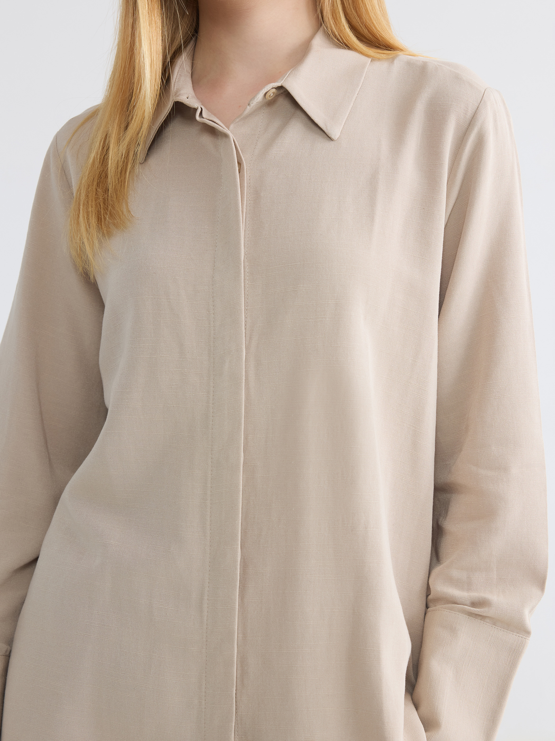 LCW Modest Oversize Keten Karışımlı Kadın Gömlek Tunik görsel 3