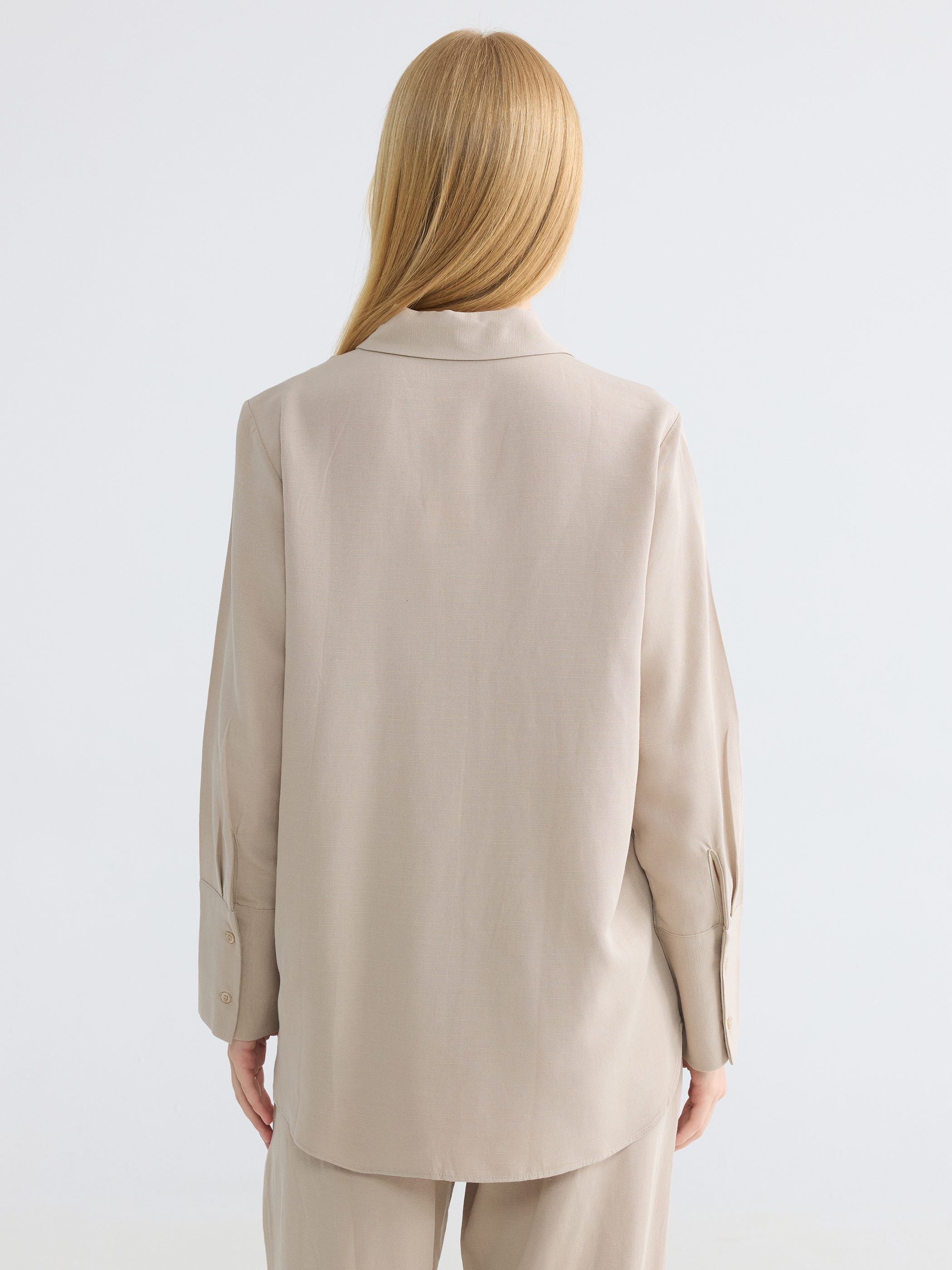 LCW Modest Oversize Keten Karışımlı Kadın Gömlek Tunik görsel 4