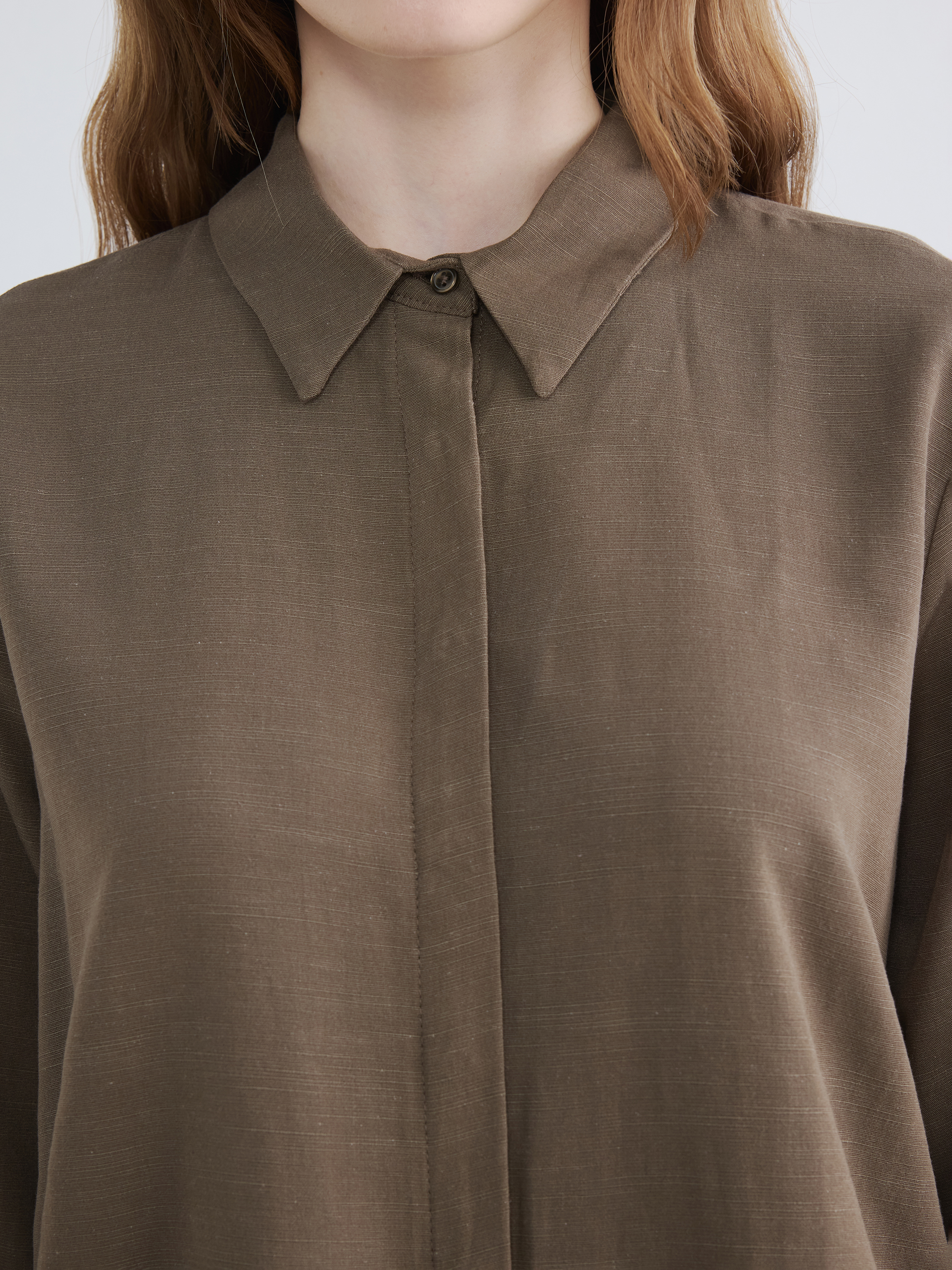 LCW Modest Oversize Keten Karışımlı Kadın Gömlek Tunik görsel 3
