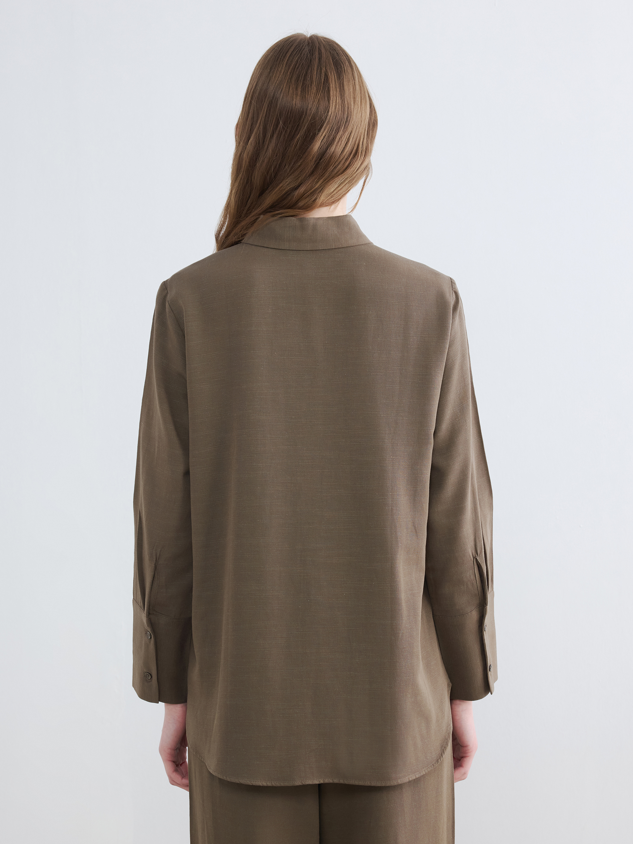 LCW Modest Oversize Keten Karışımlı Kadın Gömlek Tunik görsel 4