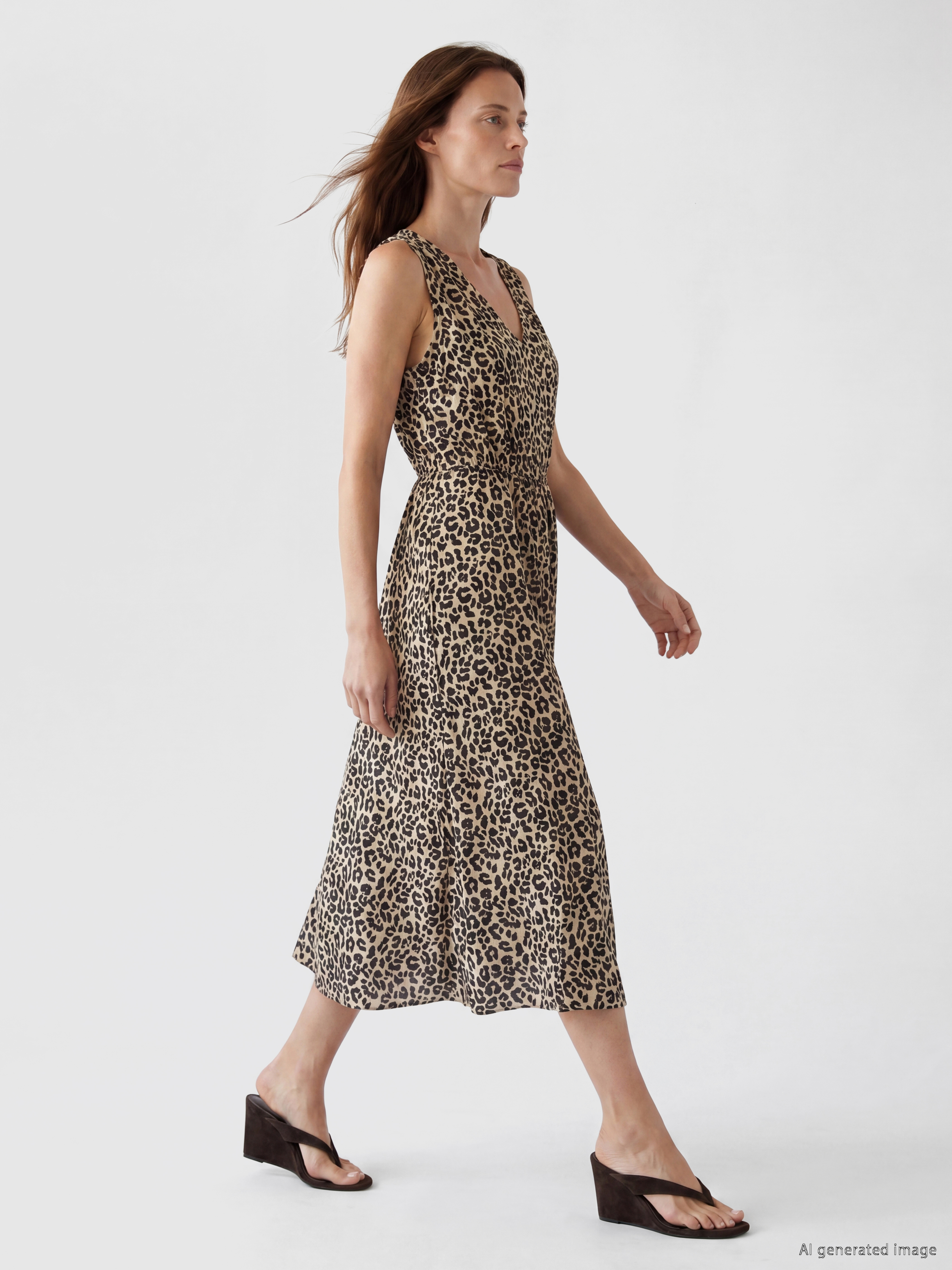 LCWAIKIKI Classic Leopar Desenli Belden Oturtmalı Elbise