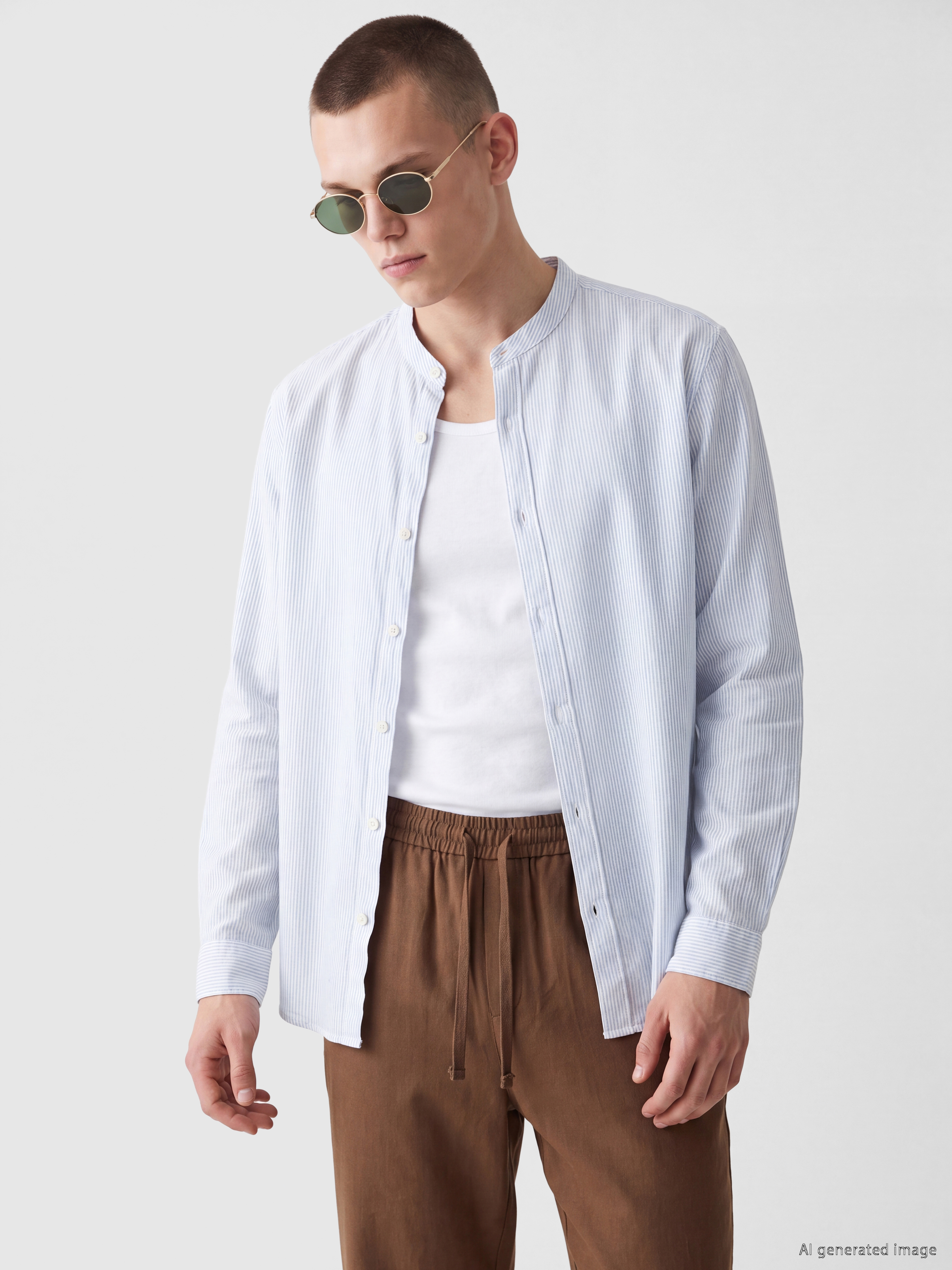 XSIDE Regular Fit Hakim Yaka Çizgili Poplin Erkek Gömlek