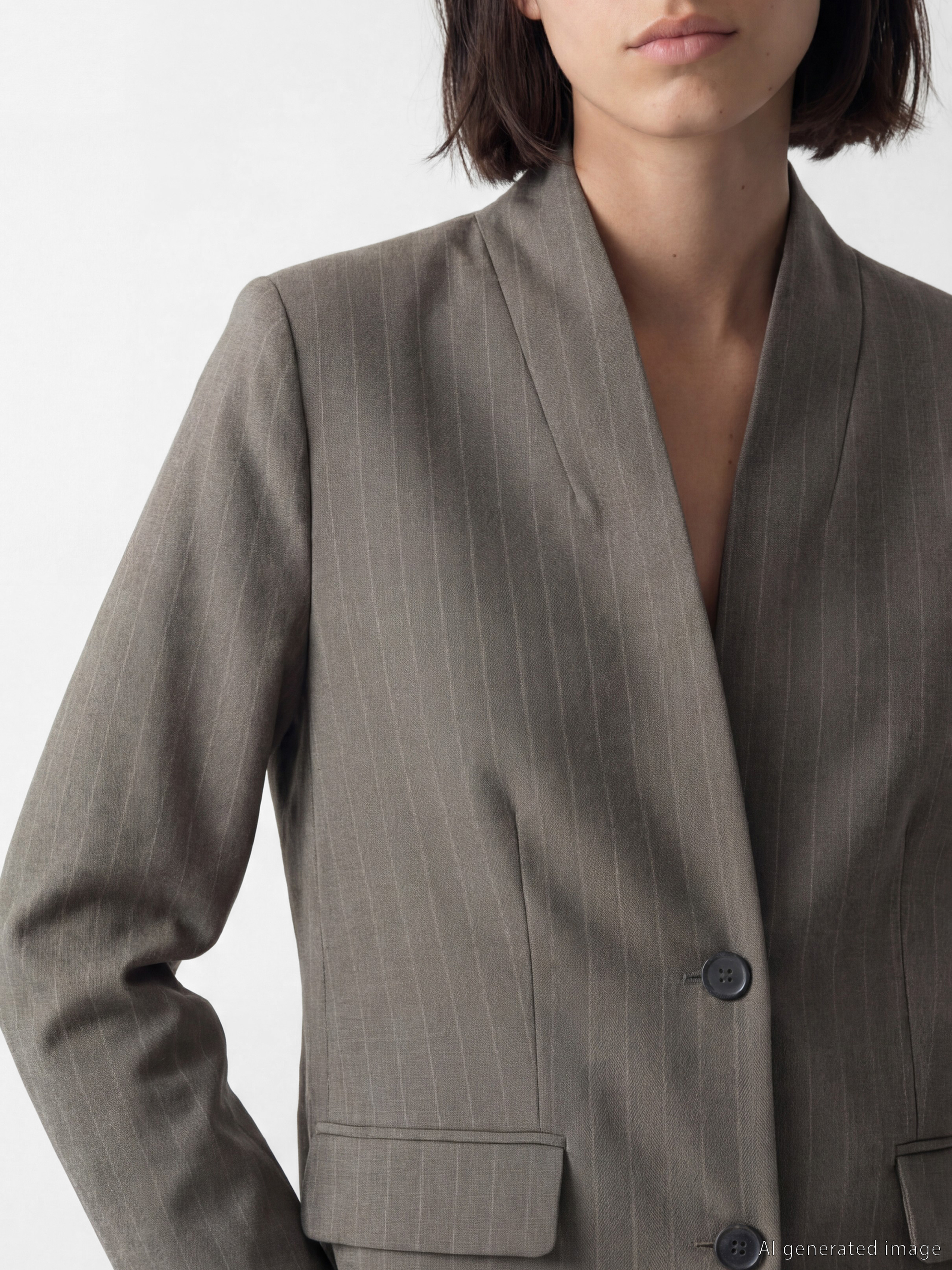 LCW Vision Şal Yaka Çizgili Kadın Blazer Ceket görsel 3