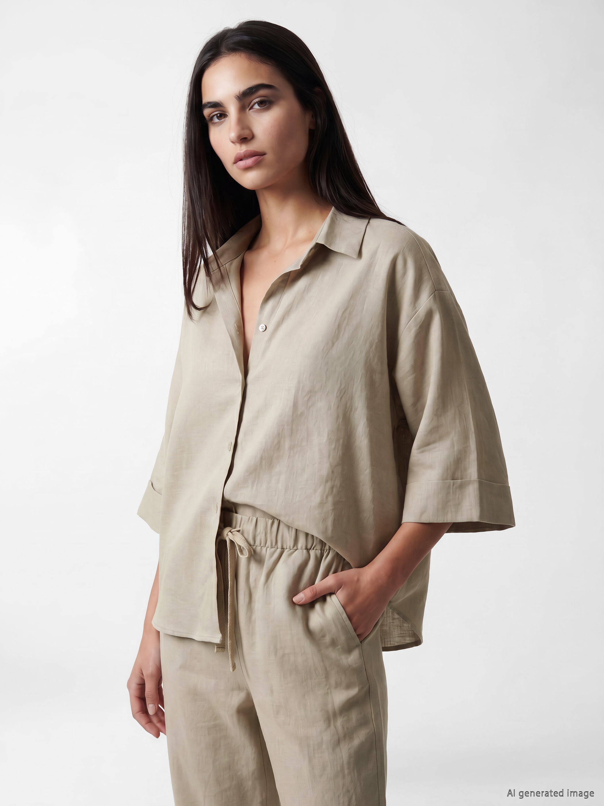 LCW Vision Keten Karışımlı Oversize Kadın Gömlek