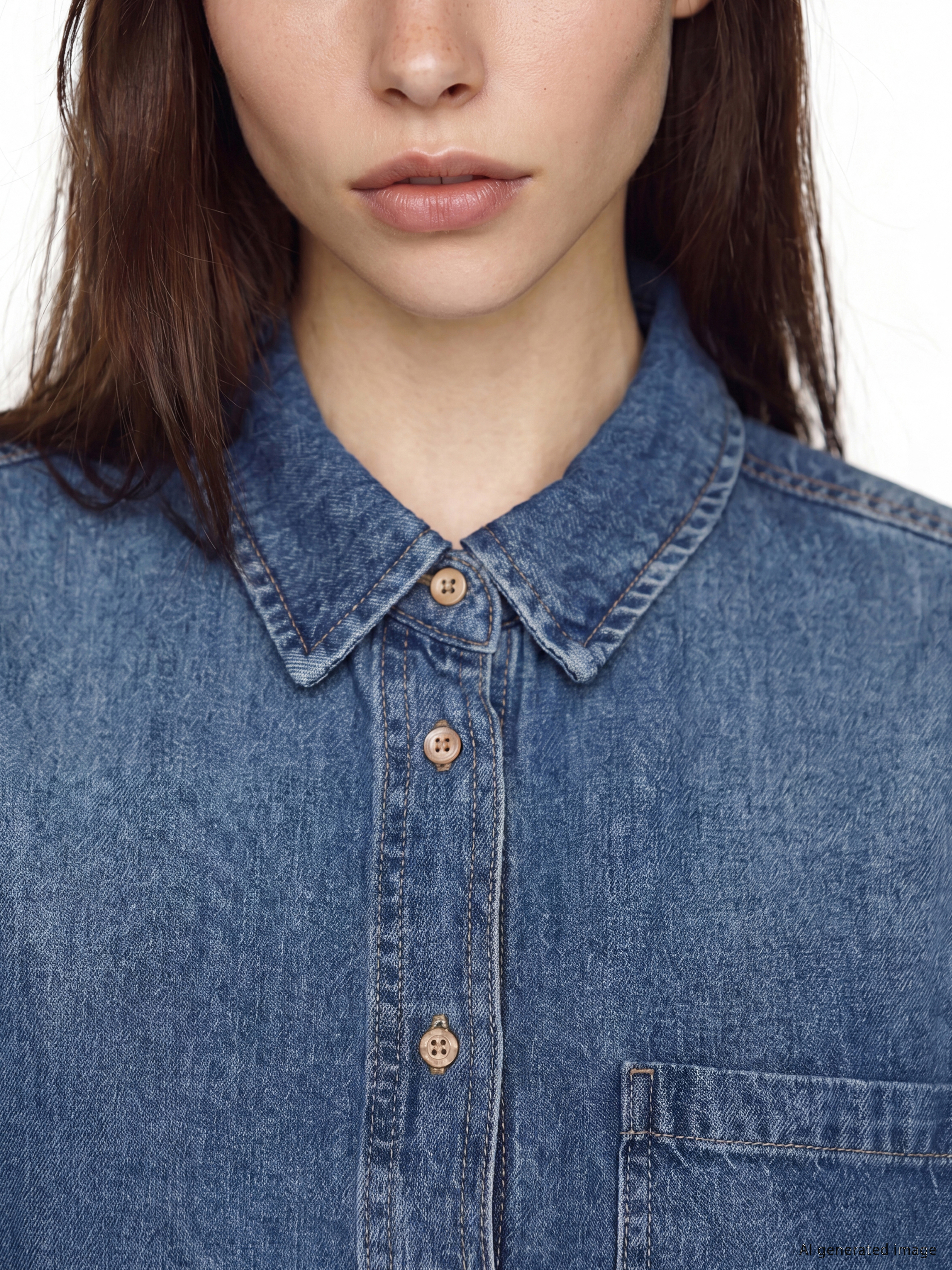 LCW Vision Oversize Kadın Jean Gömlek görsel 3