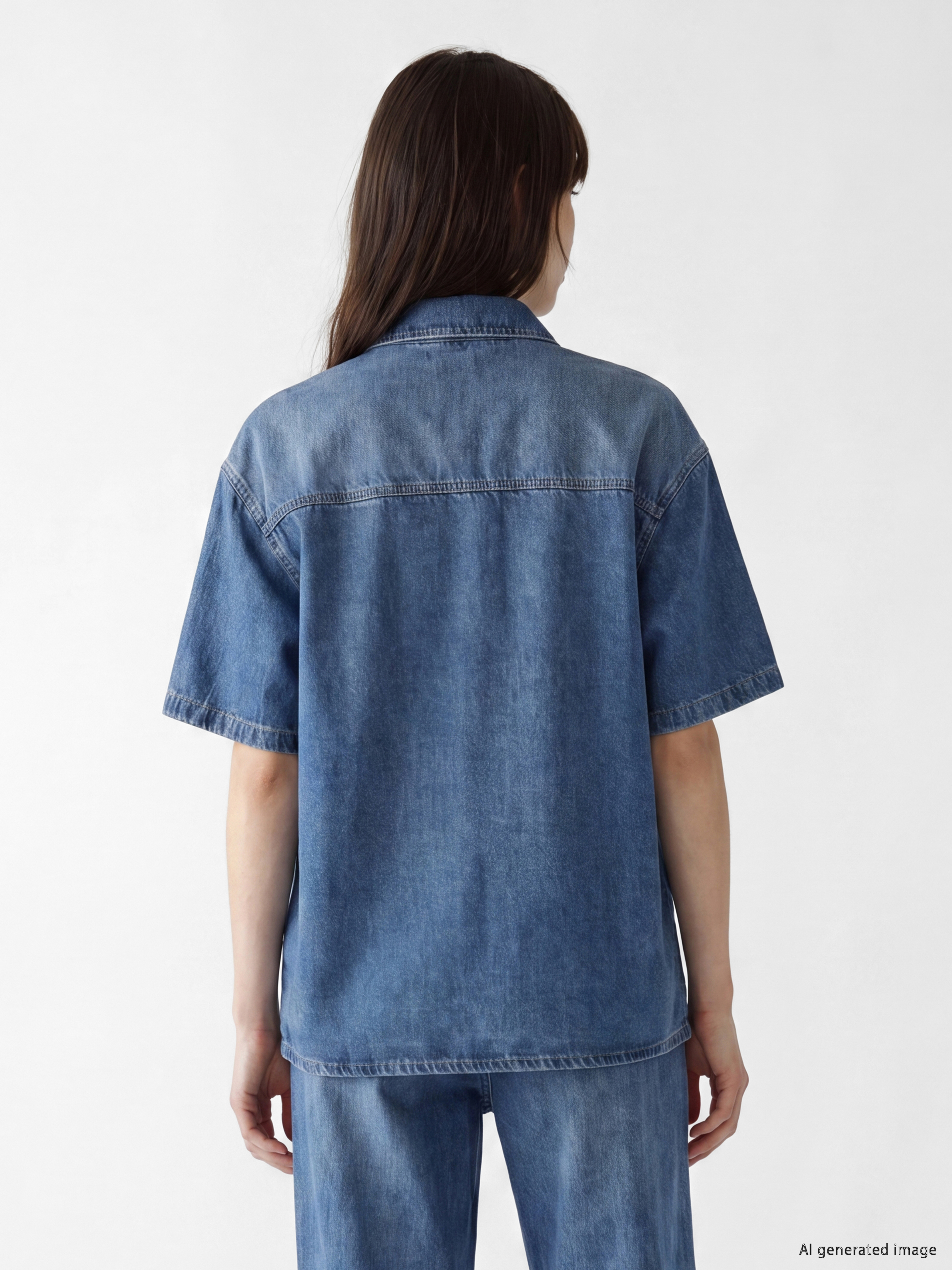 LCW Vision Oversize Kadın Jean Gömlek görsel 4