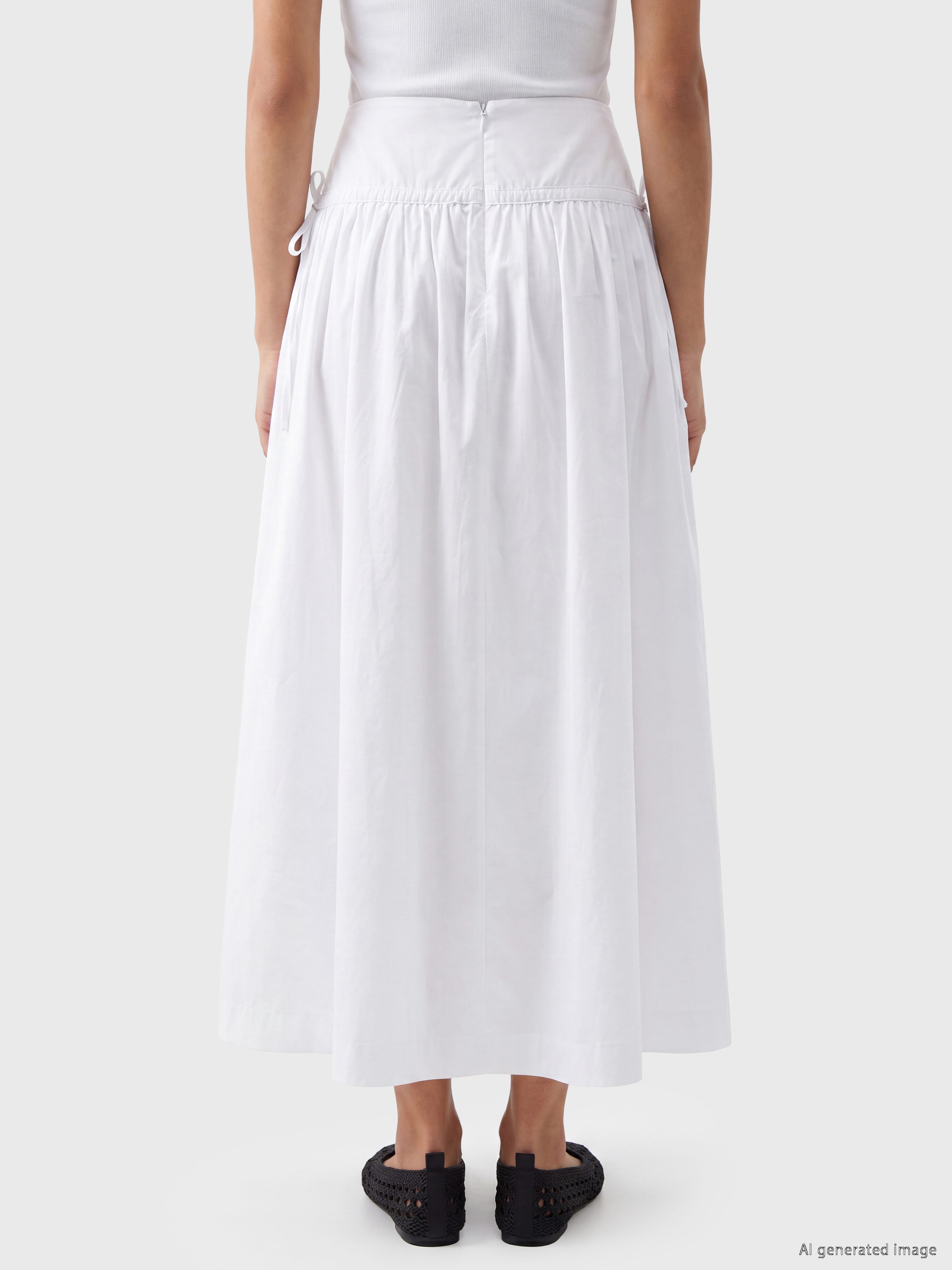 LCW Modest Beli Fermuarlı Poplin Kloş Etek görsel 4