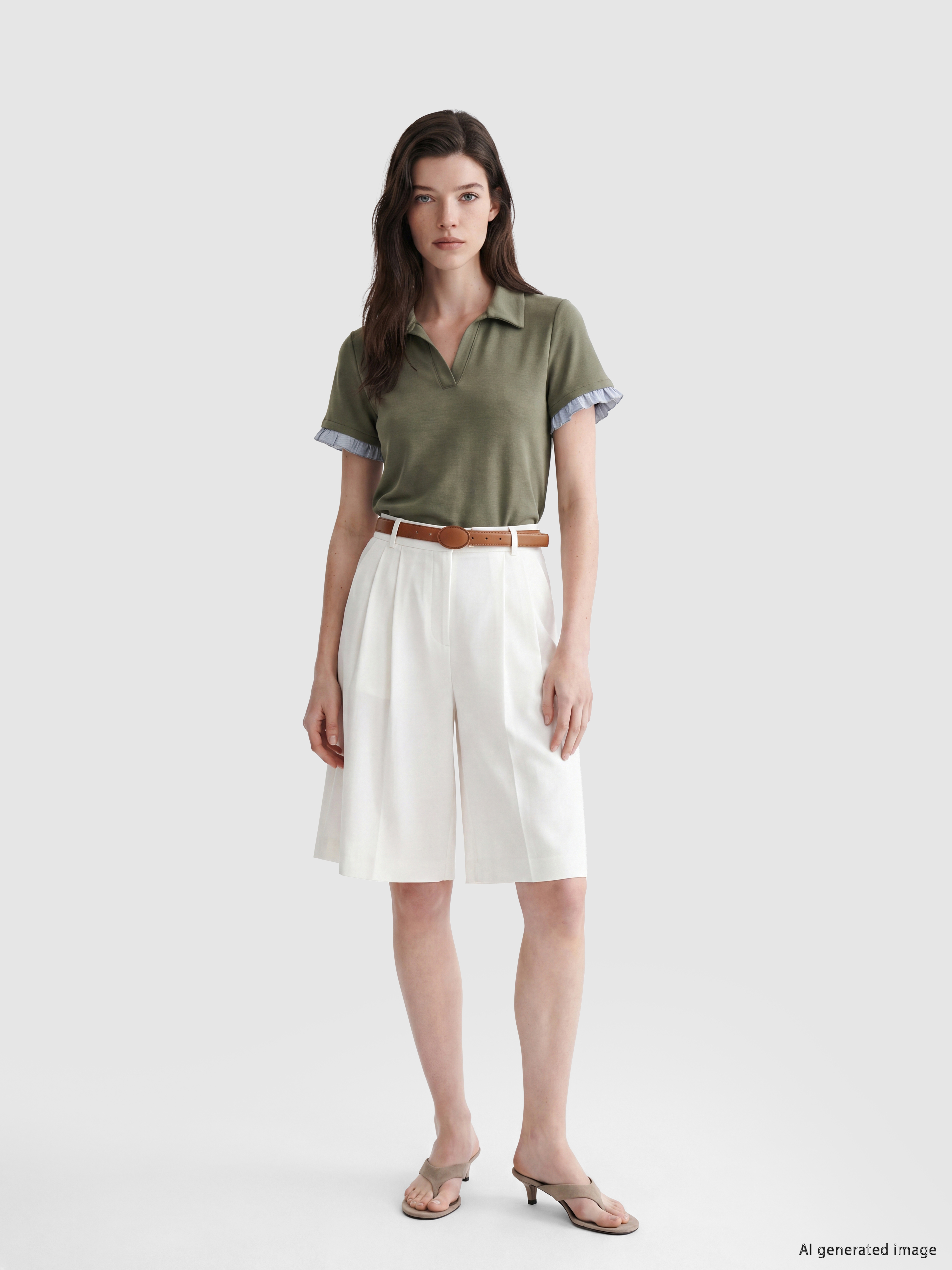 LCW Comfort Polo Yaka Fırfırlı Soft Touch Kadın Tişört görsel 2