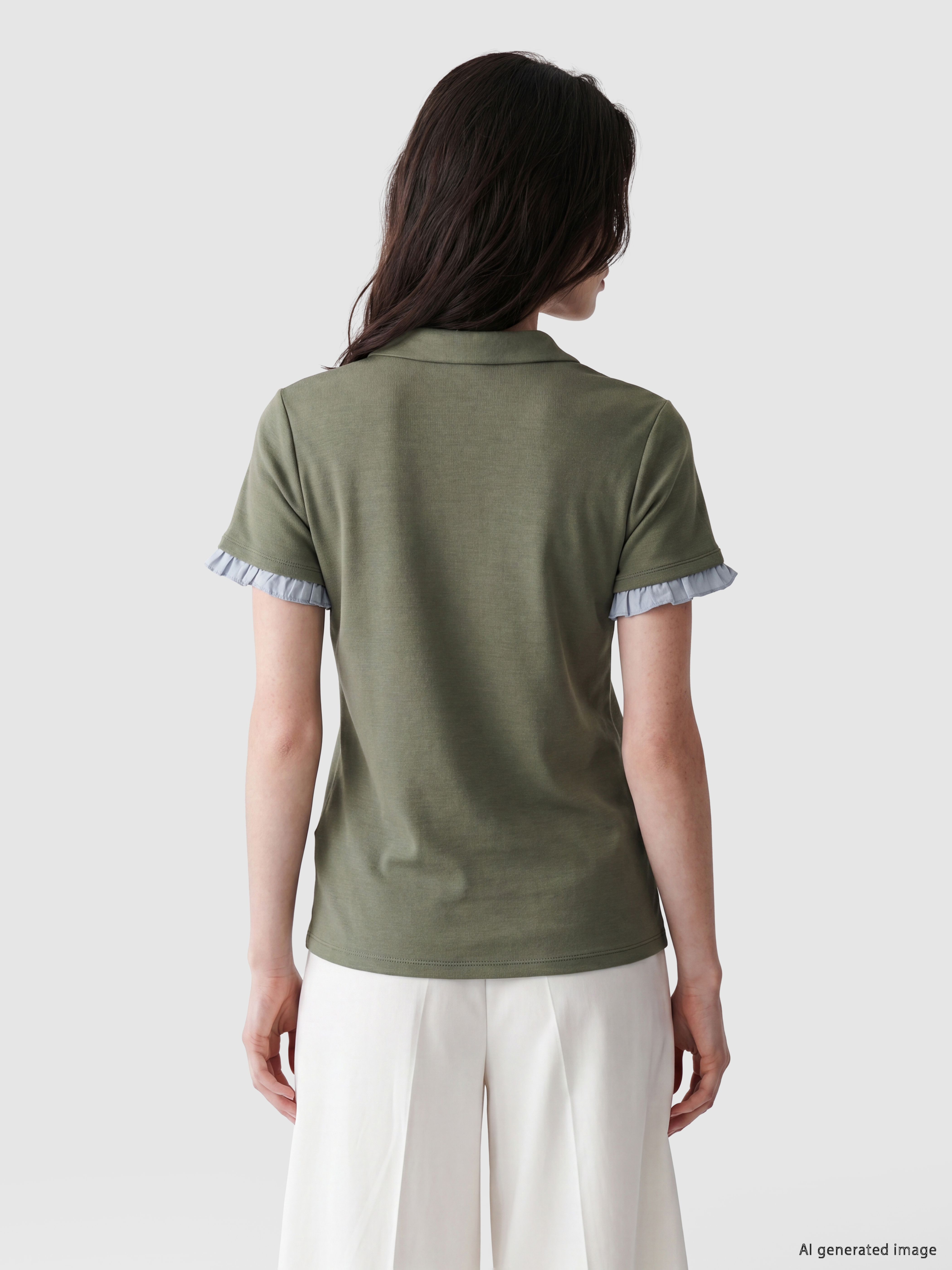 LCW Comfort Polo Yaka Fırfırlı Soft Touch Kadın Tişört görsel 3