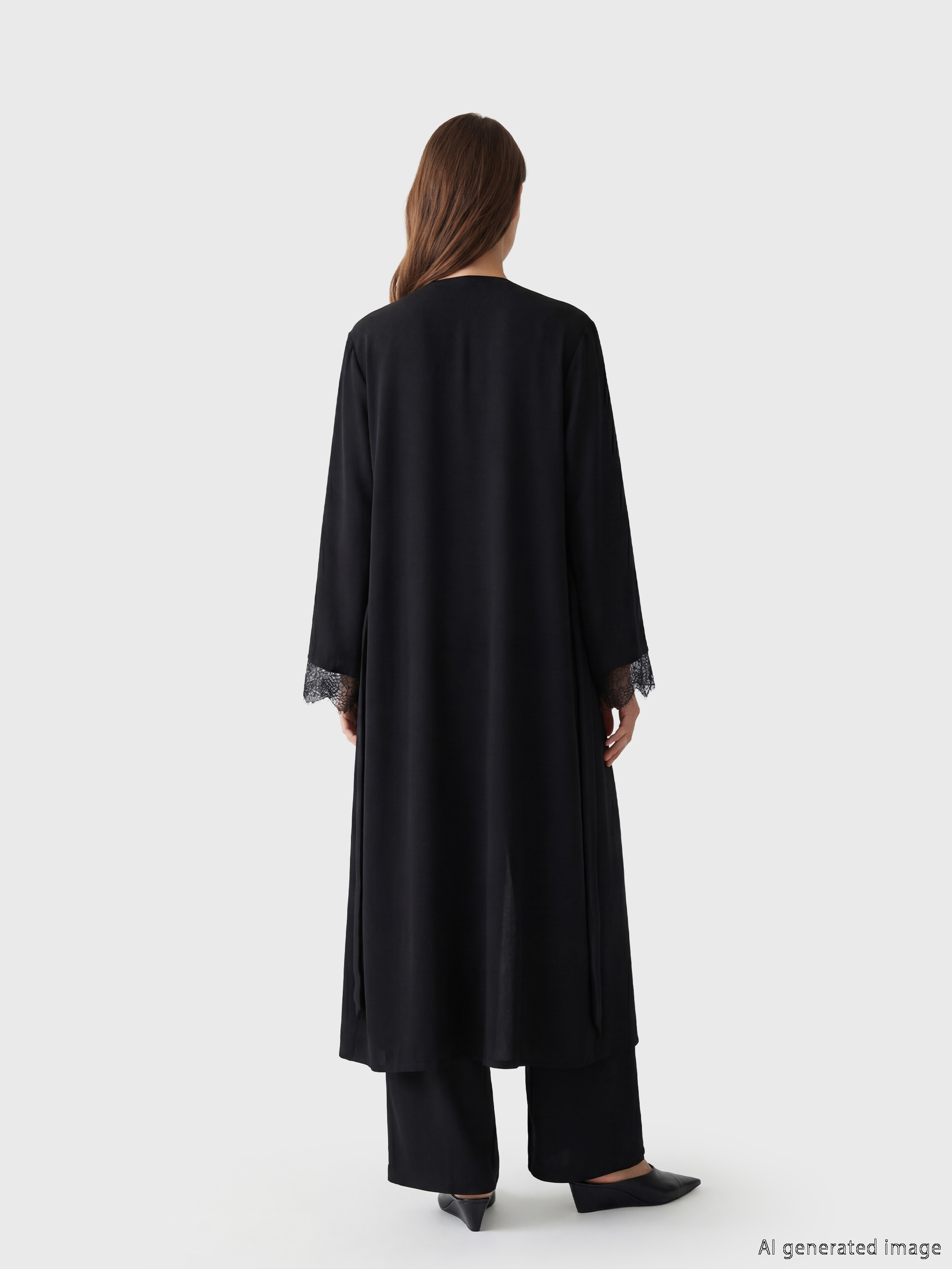 LCW Modest Bisiklet Yaka Krep Kadın Ferace görsel 3