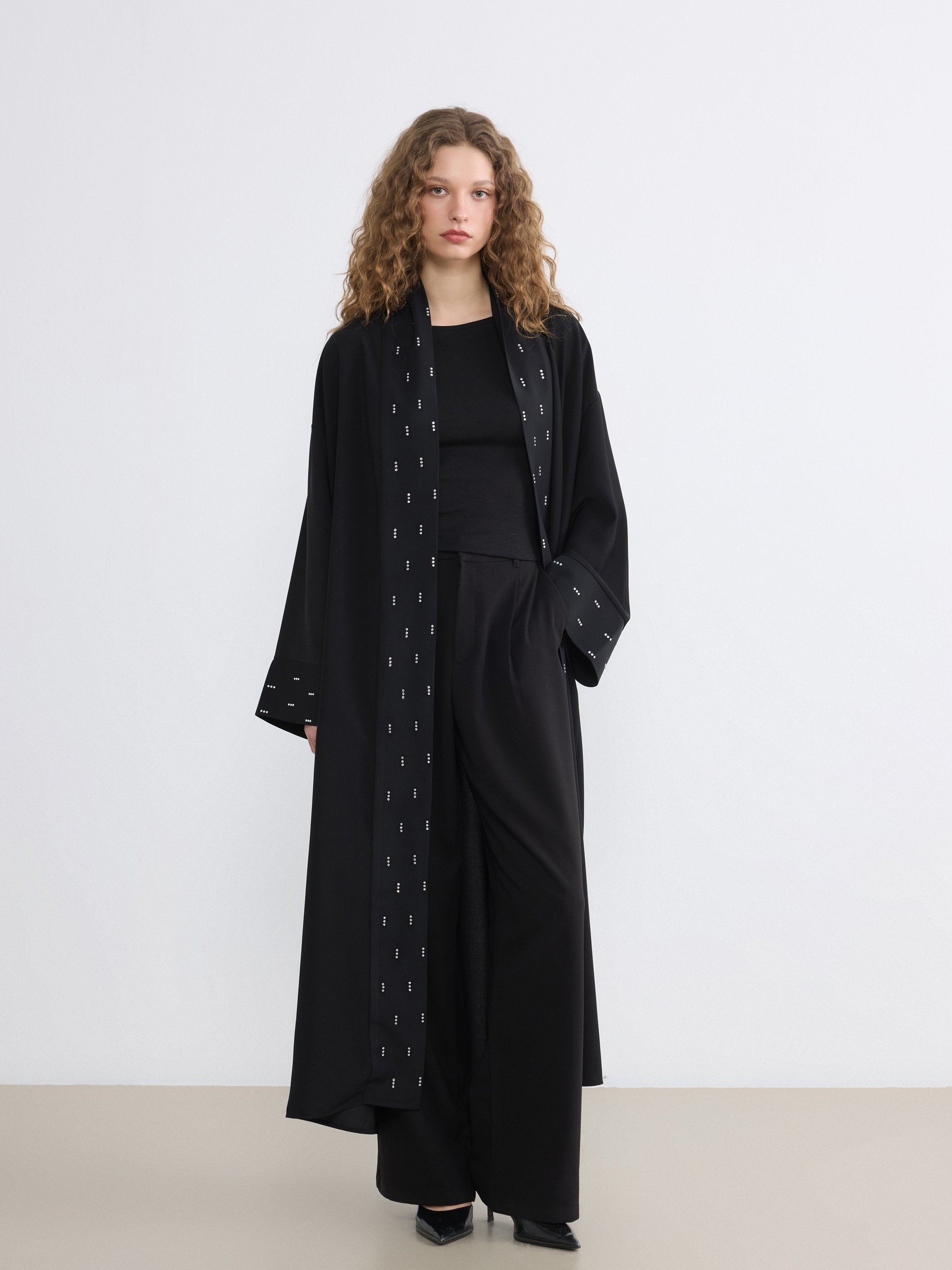 LCW Modest Şal Yaka Taşlı Oversize Kadın Kimono görsel 3