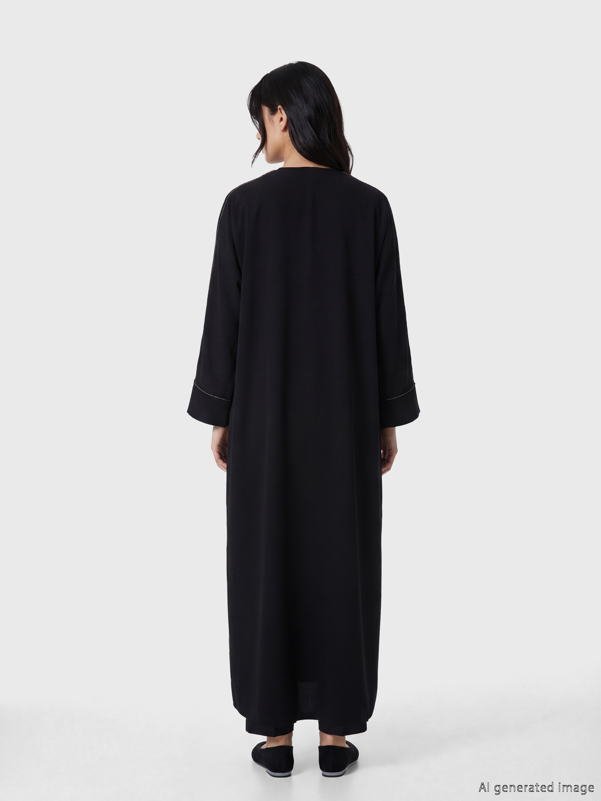 LCW Modest Bisiklet Yaka Oversize Krep Kadın Ferace görsel 3