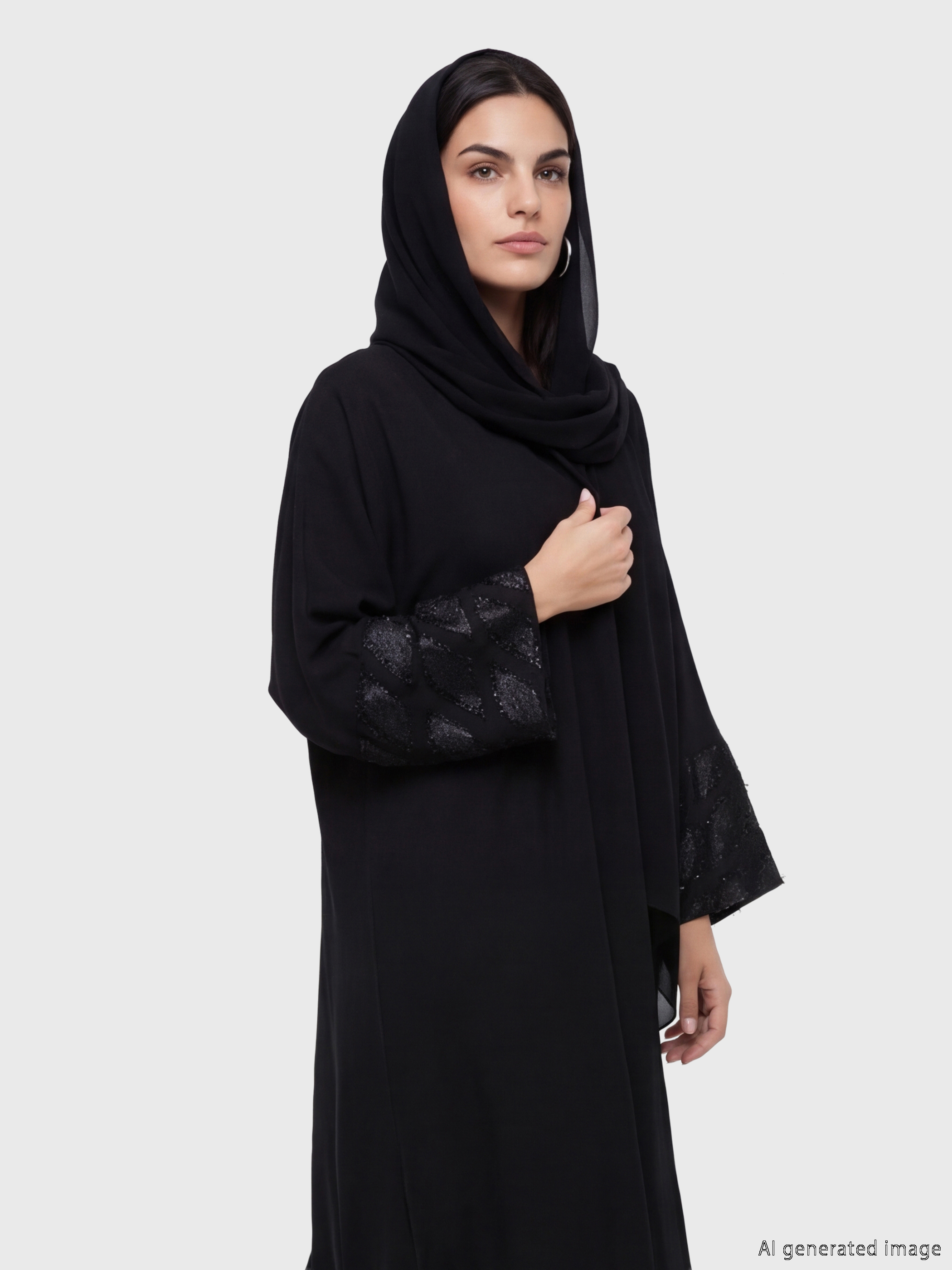 LCW Modest Desenli Krep Kadın Ferace ve Şal görsel 2