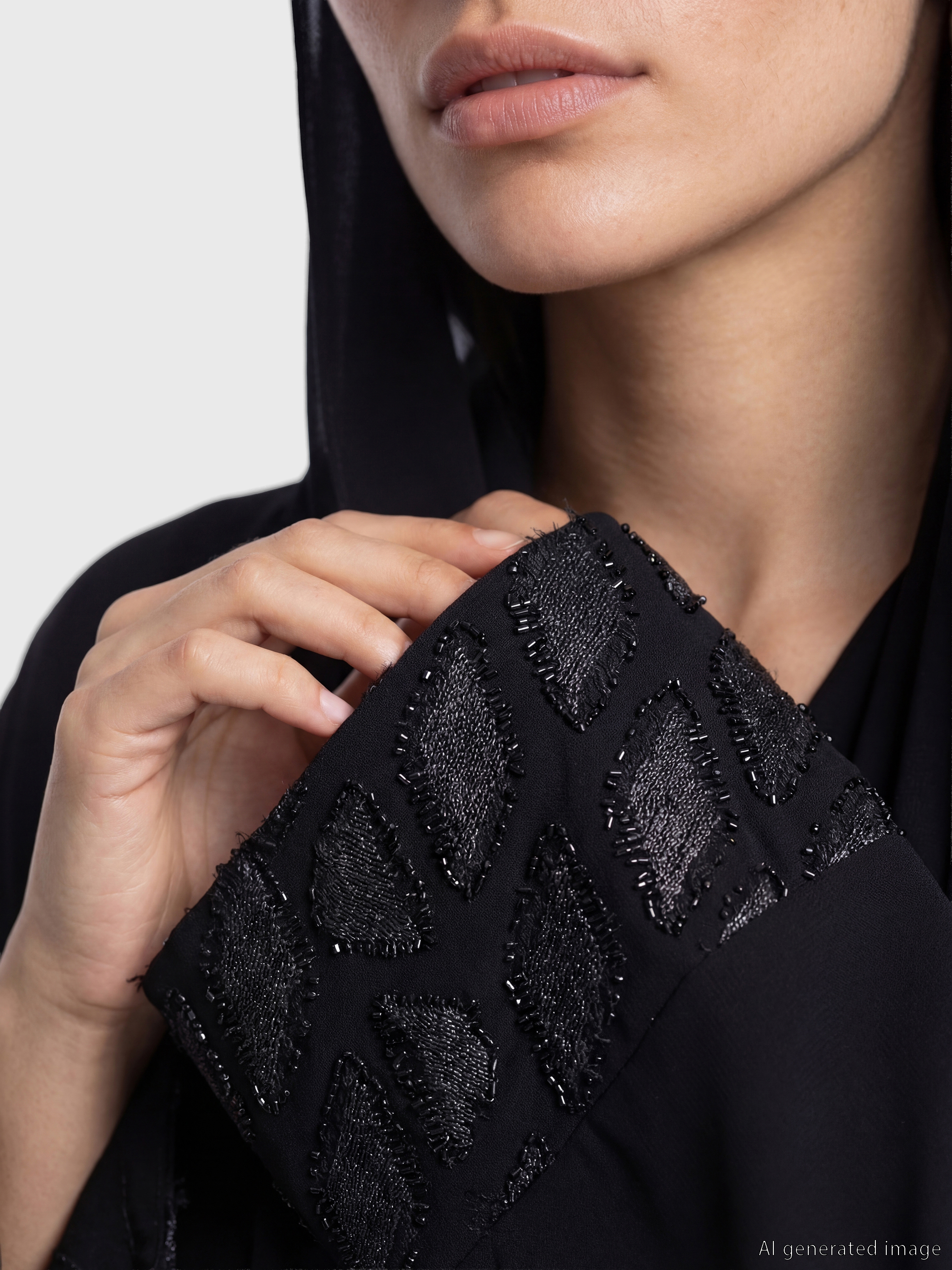 LCW Modest Desenli Krep Kadın Ferace ve Şal görsel 3