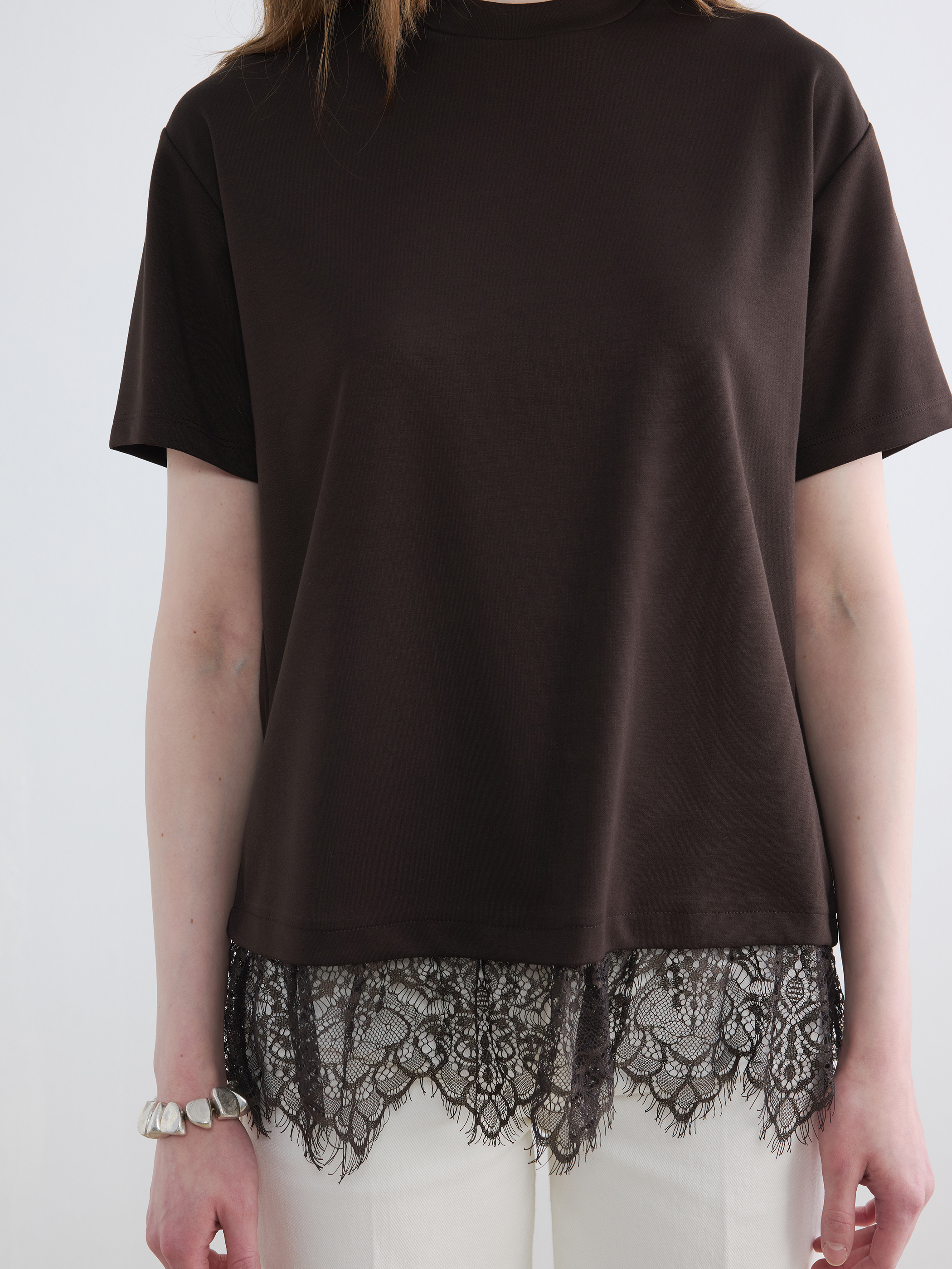 LCW Modest Dantel Detaylı Soft Touch Kadın Tişört görsel 3